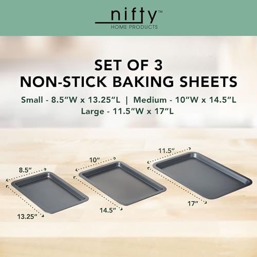 (Set of 3) Cookie & Baking Sheets– Non-Stick Coated Steel, Dishwasher Safe, Oven Safe up to 450 Degrees, includes Large/Med/Small Pans