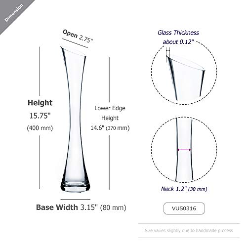 Bud Vase, Width 3", Height 15.75", Clear Tall Slant Cut Opening Gathering Concaved Glass Floral Container Centerpiece for Wedding Party Event Home Office Decor, 1 Piece