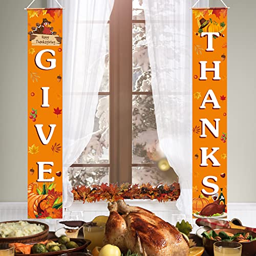 Thanksgiving Decorations GIVE THANKS Banner Porch Door Sign Autumn Fall Welcome Banner For Indoor Outdoor Wall Thanksgiving Decorations For Home