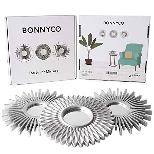 3 Pack Wall Mirrors  Silver Mirrors for Living Room, Home Decor for Bedroom | Mirrors Silver Wall Decor Round | Decorative Mirror, Vintage &#x26; Chic Home Accessories - Gifts for Women, Mums
