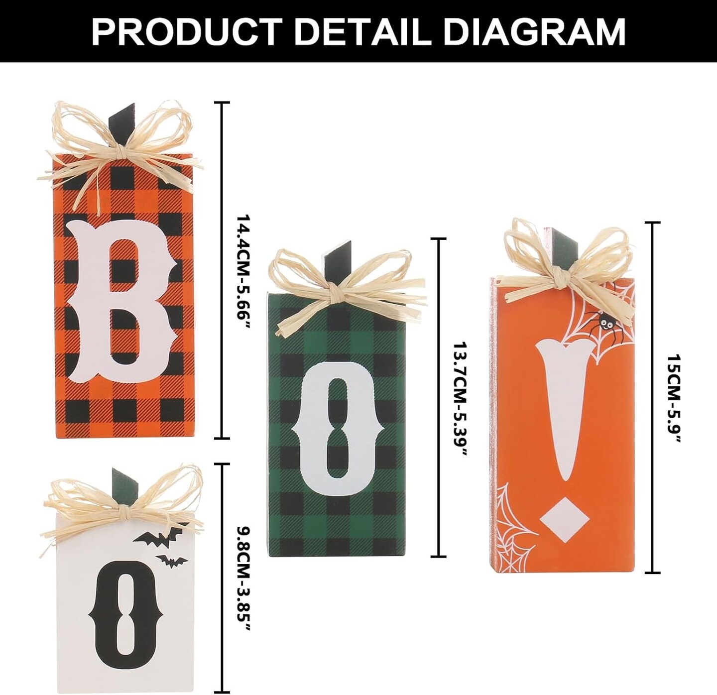 Halloween Decorations,  Wooden Boo Sign Block Tabletop Decorations, for Home Farmhouse Indoor Party Fireplace Decor.
