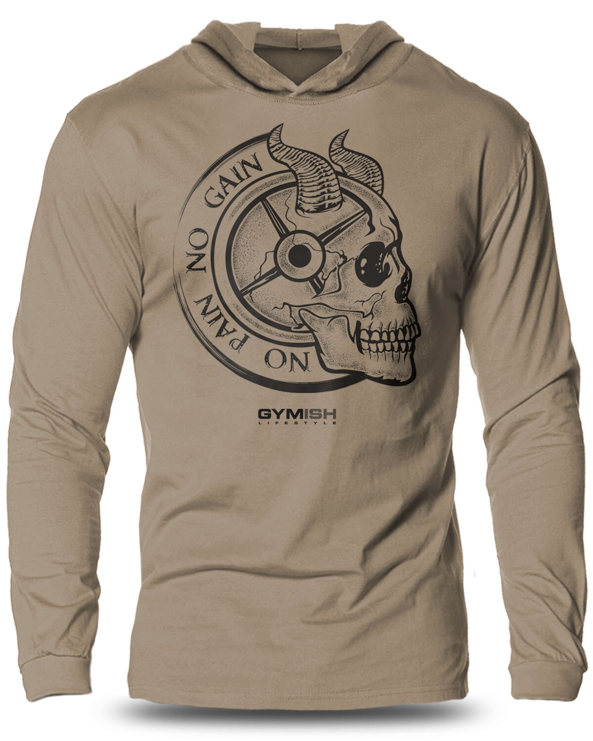 027. No Pain No Gain Lightweight Long Sleeve Hooded T-shirt 027. No Pain No Gain Lightweight Long Sleeve Hooded T-shirt