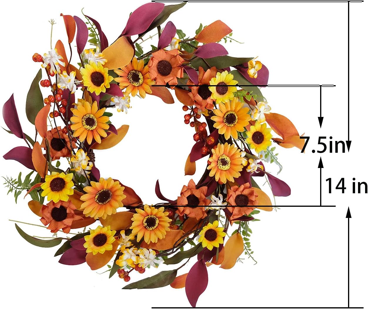 Front Door Autumn Wreaths Farmhouse Home Office Wedding Party Wall Decor &#x2026; (14 in Wreath)