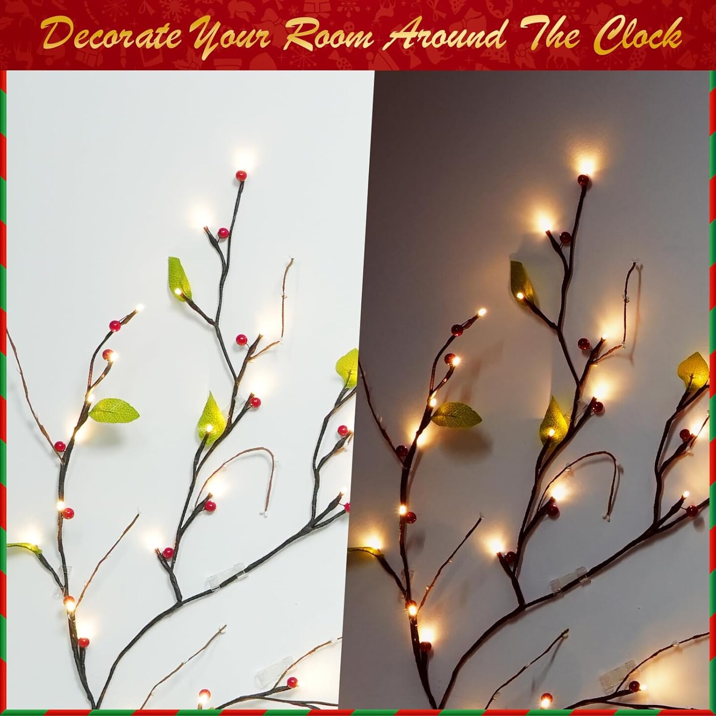 Garland with Lights 9.8FT Lighted Branches Flexible DIY Lighted with Remote Timer Dimmer 144LEDs for Bedroom Fireplace Wall Decor