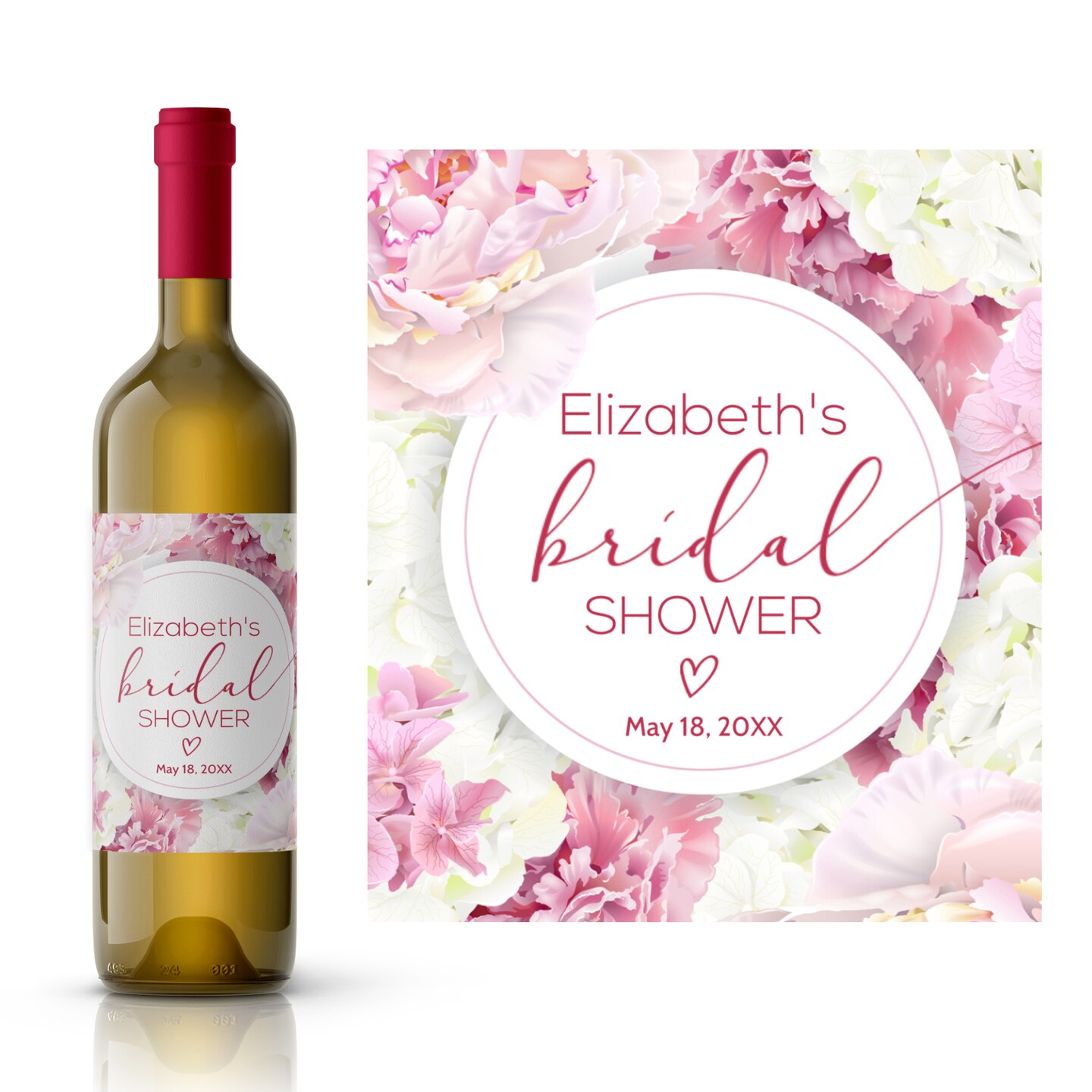Pink Peony Bridal Shower Wine Label | Custom Bridal Shower Wine Labels | Celebrate The Bride To Be | Personalized Floral Wine Labels 375017704442036224
