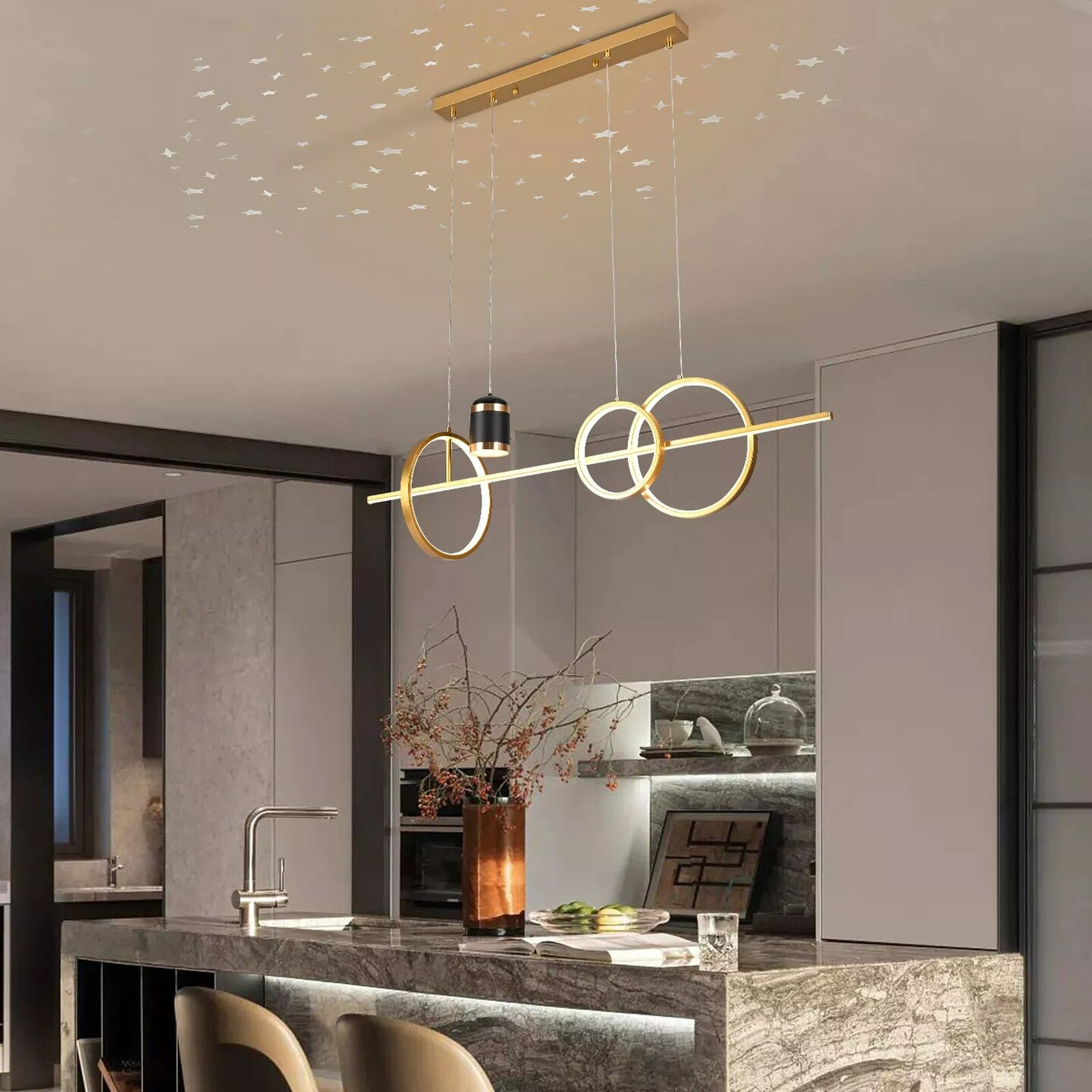 Modern 3 Circle Led Pendant Light Ceiling Hanging Lamp Kitchen Island Chandelier