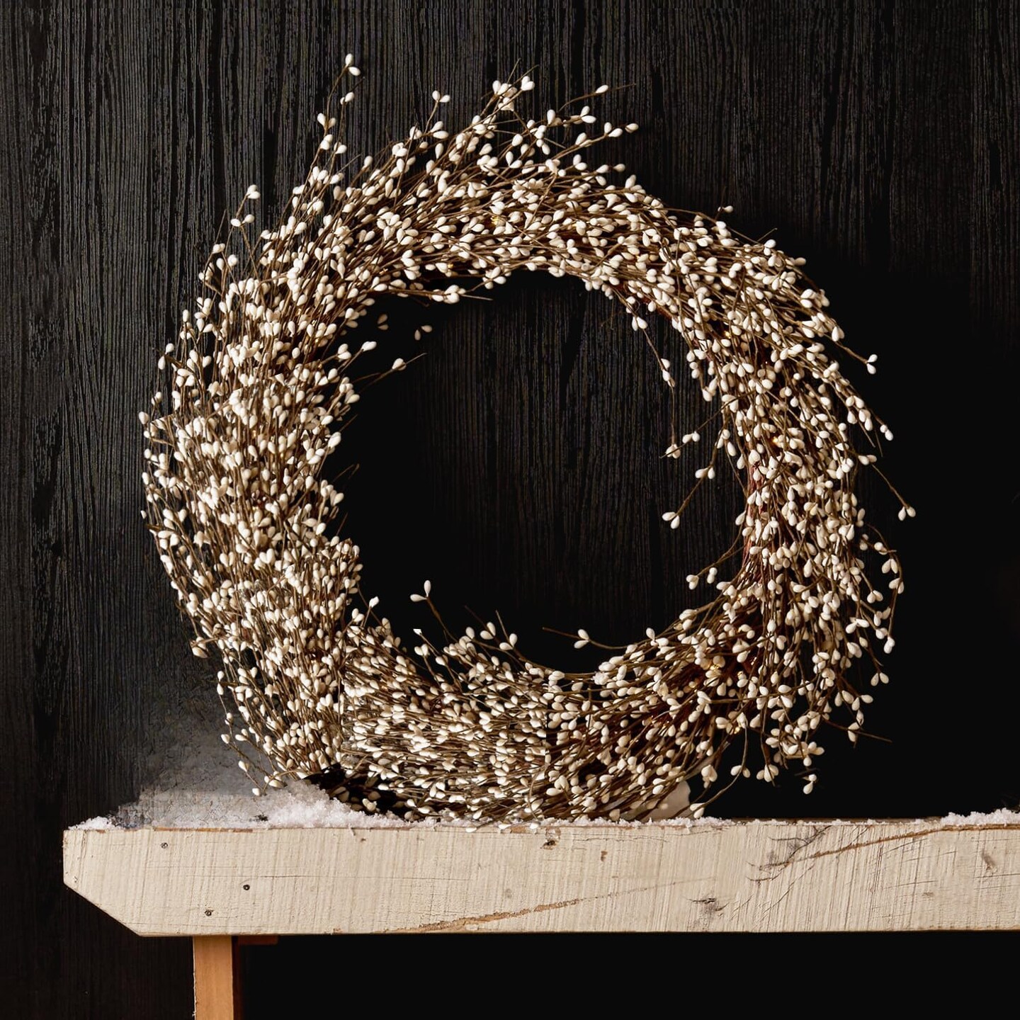 22 Inch White Pip Berry Grapevine Wreath with 100 LED Lights, Timer, Battery Powered, Fall Wreath, Farmhouse Wreath, Christmas Decorations Holiday Decor
