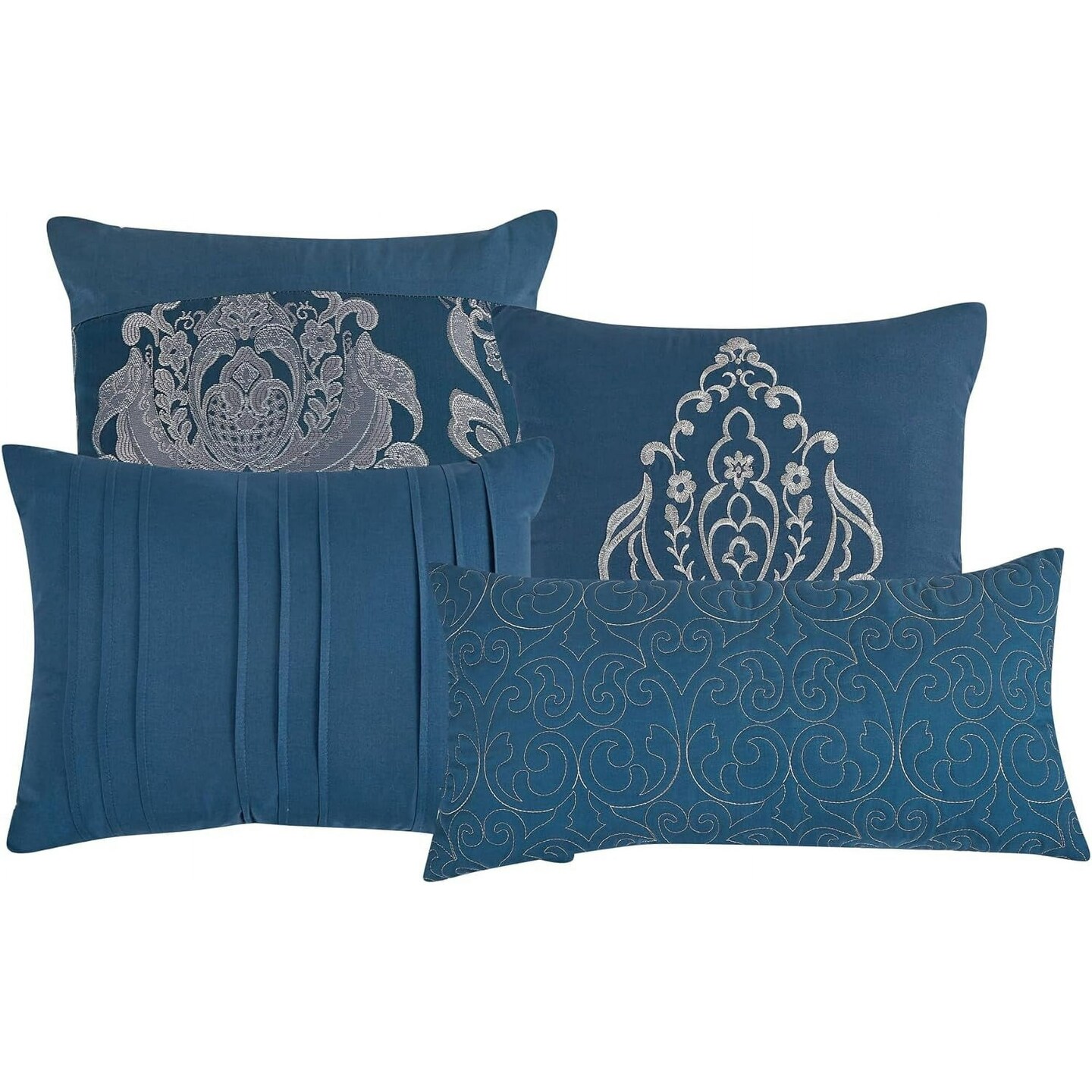 Medallion Embroidery 7 Pieces Blue &#x26; Silver Comforter Set