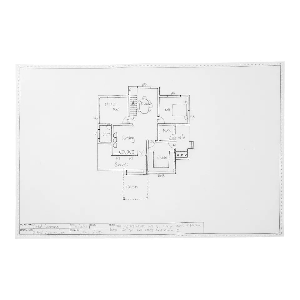 20 Sheets Architectural Vellum Paper with Engineer Title Block, 11x17&#x22;