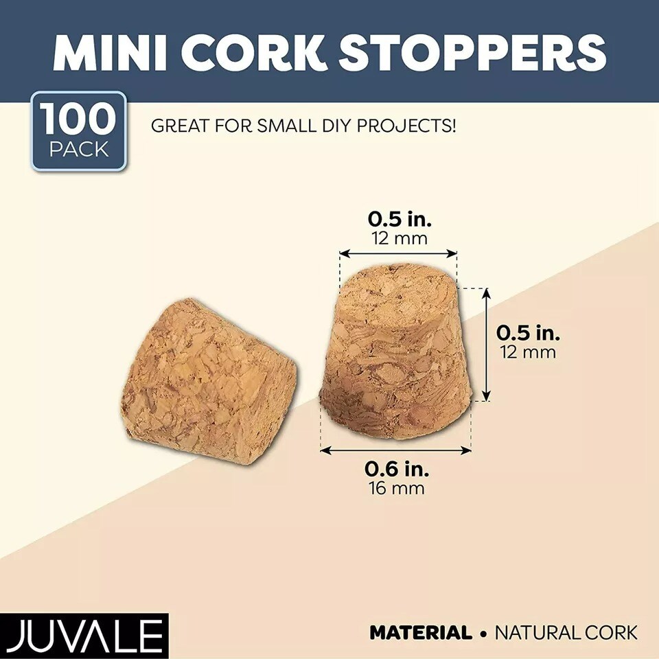 100x Small Mini Cork Stoppers, Tapered Cork Bottle Plugs, Size 4, 16mm Diameter