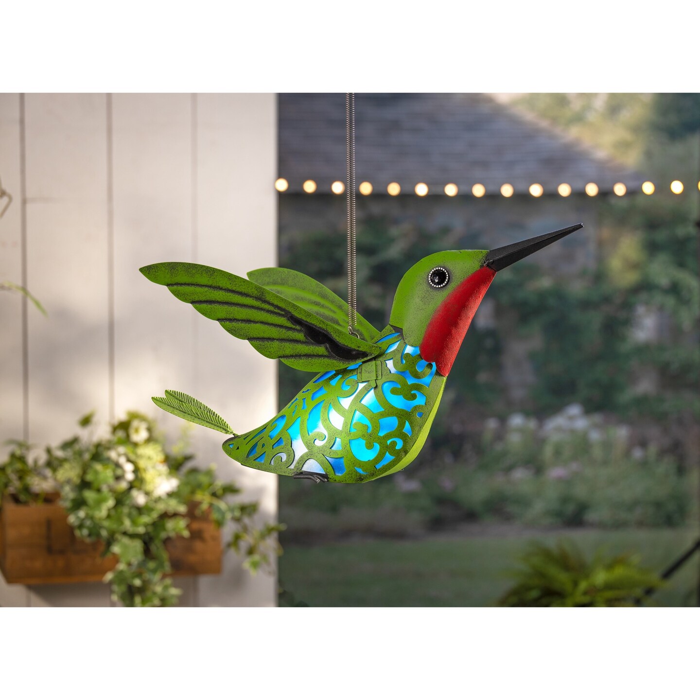 Contemporary Home Living Solar Powered Hummingbird Hanging Outdoor Decoration - 16&#x22;