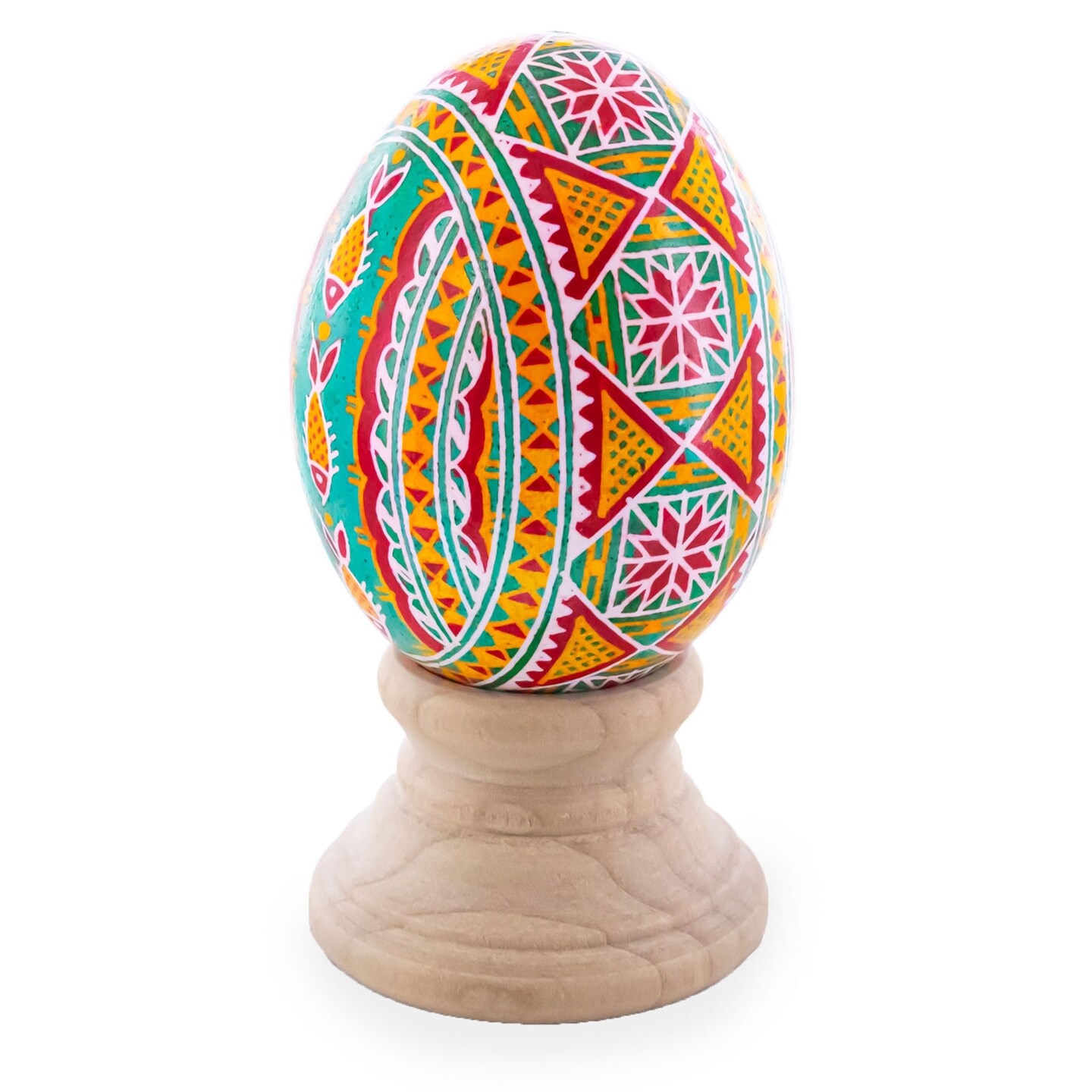 Geometrical Designs on Green Blown Real Eggshell Ukrainian Easter Egg Pysanka
