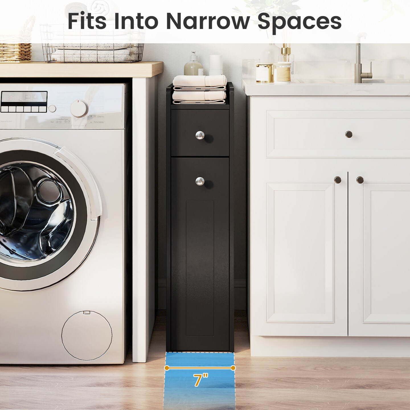 Bathroom Organizer Cabinet 4-Tier with Rolling Slide-Out Drawers