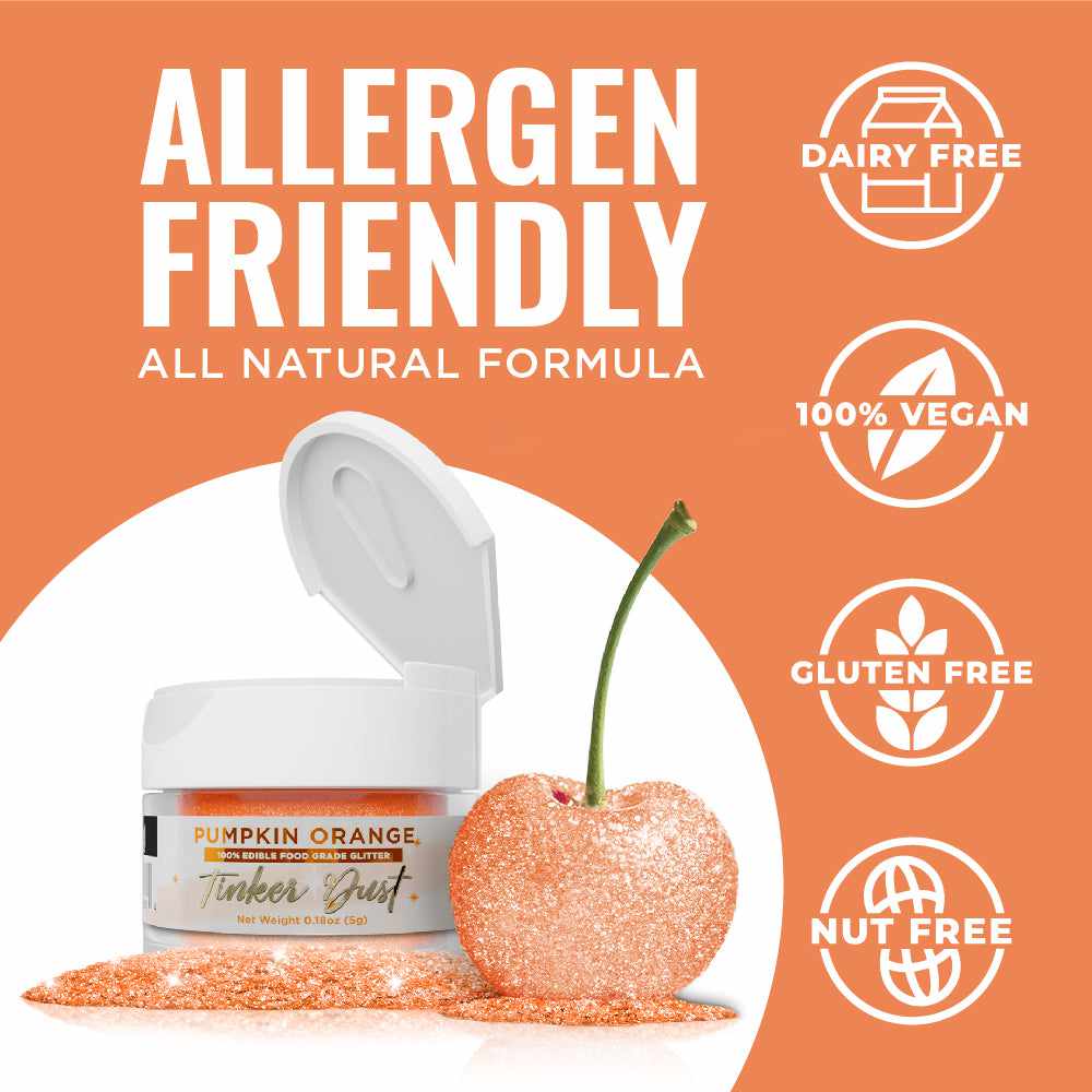 Bakell - Pumpkin Tinker Dust Edible Glitter (5g, 1x Jar) for Food, Desserts, and Beverages!