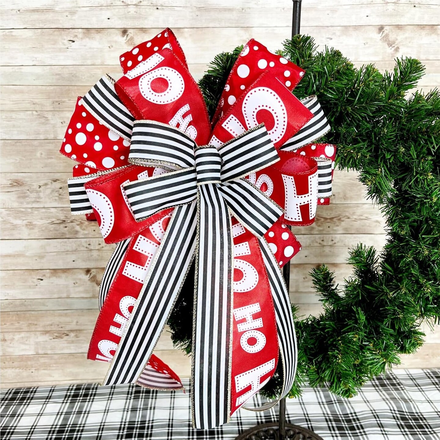 Christmas Ribbon for Tree, Black and White Ribbons Wired Vertical Stripes Fabric Ribbon Gift Wrapping DIY Craft Wreath Garland Making Xmas Tree Party Halloween Christmas Decoration, 10 Yards x 2.5inch