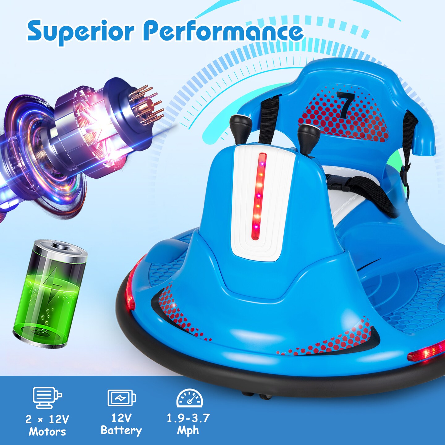 12V Kids Ride On Bumper Car with Remote Control Lights and Music