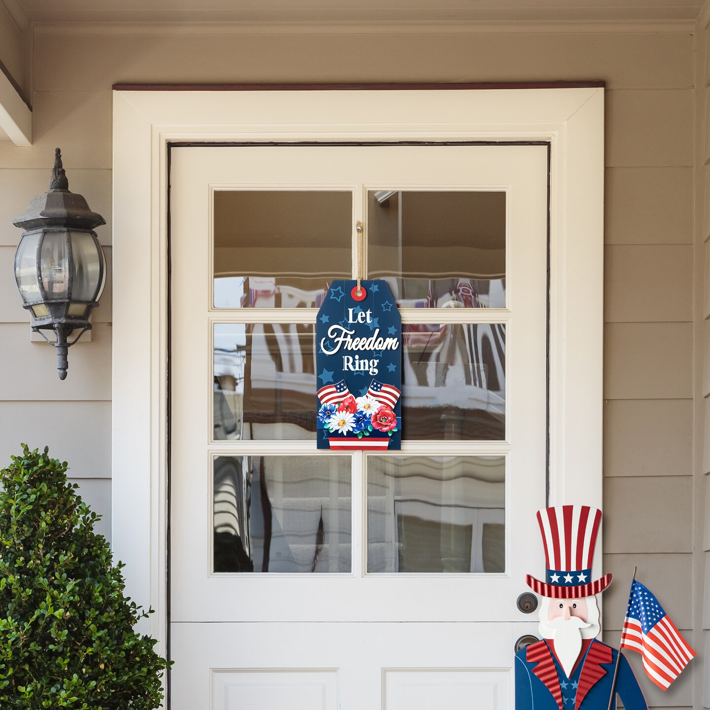 15.75&#x22;H Patriotic/ Americana Wooden Word Sign Door Hanger