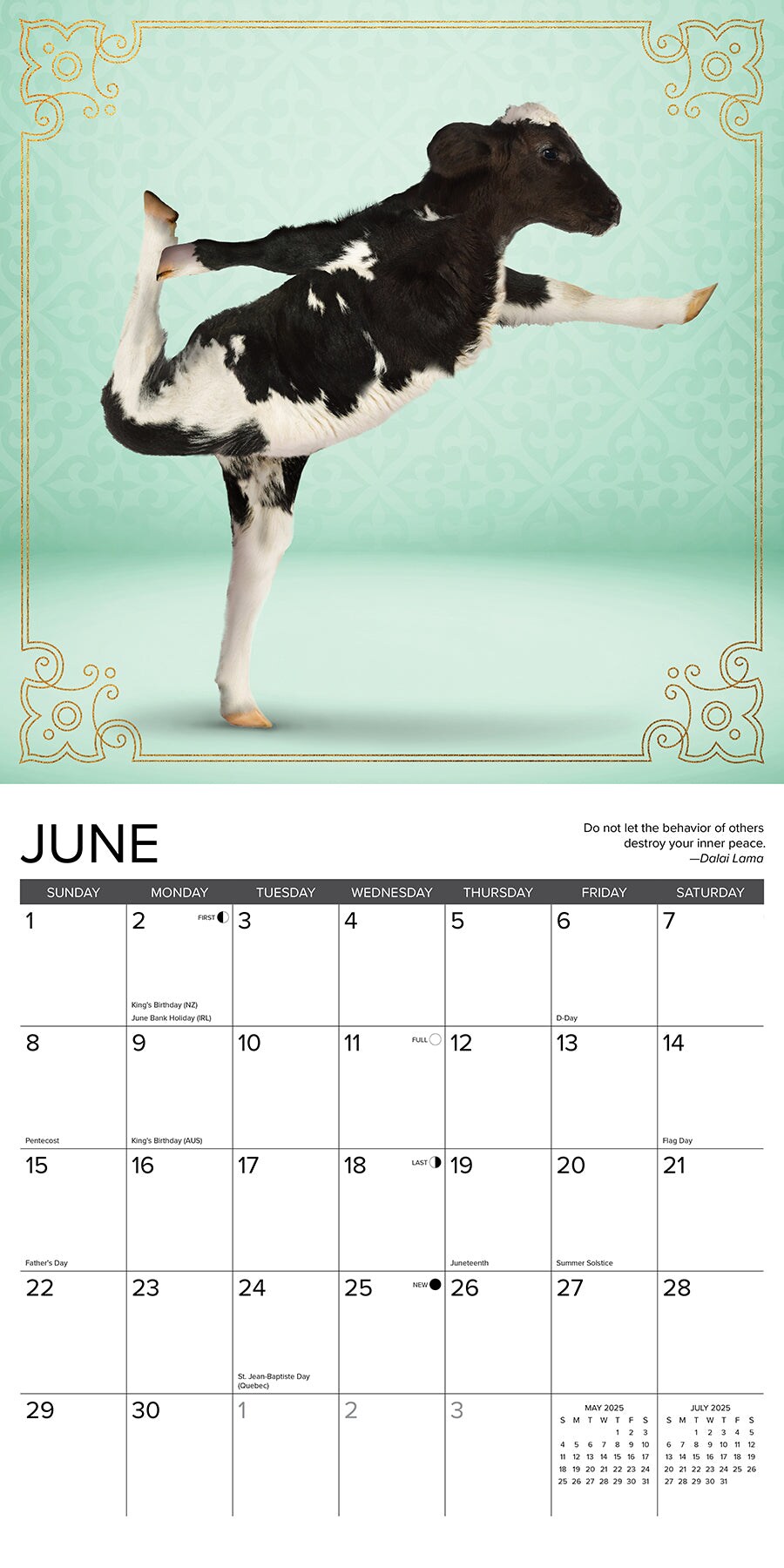 Cow Yoga 2025 Wall Calendar