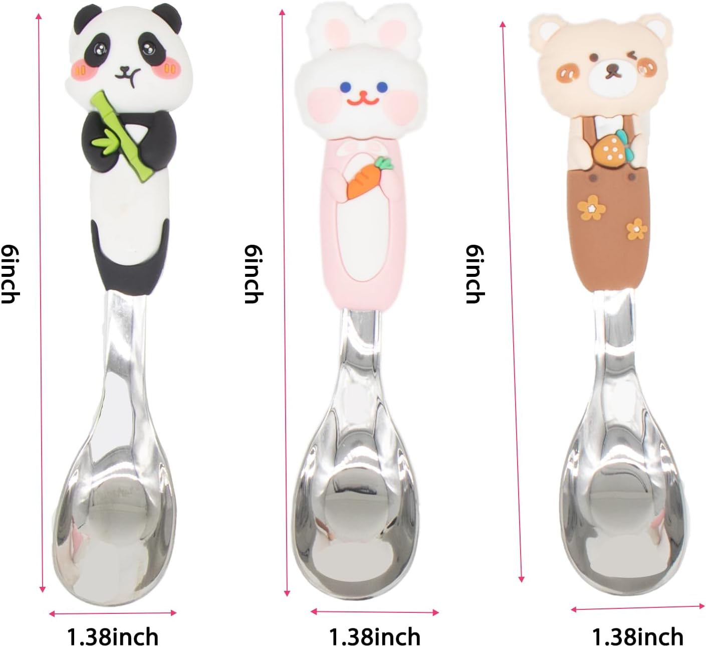 18/8 stainless steel children&#x27;s spoon set with storage box, silicone animal shaped handle, BPA free children&#x27;s travel silverware suitable for children aged 3-6 as Christmas gifts