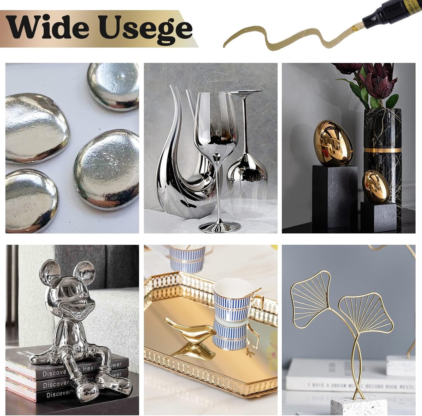 LET&#x27;S RESIN Liquid Mirror Chrome Metallic Markers, Reflective Gloss, 2-5mm Larger Application Area, 3 Colors Epoxy Resin Tools/Supplies for Coloring, Stroke, Painting, DIY Craft
