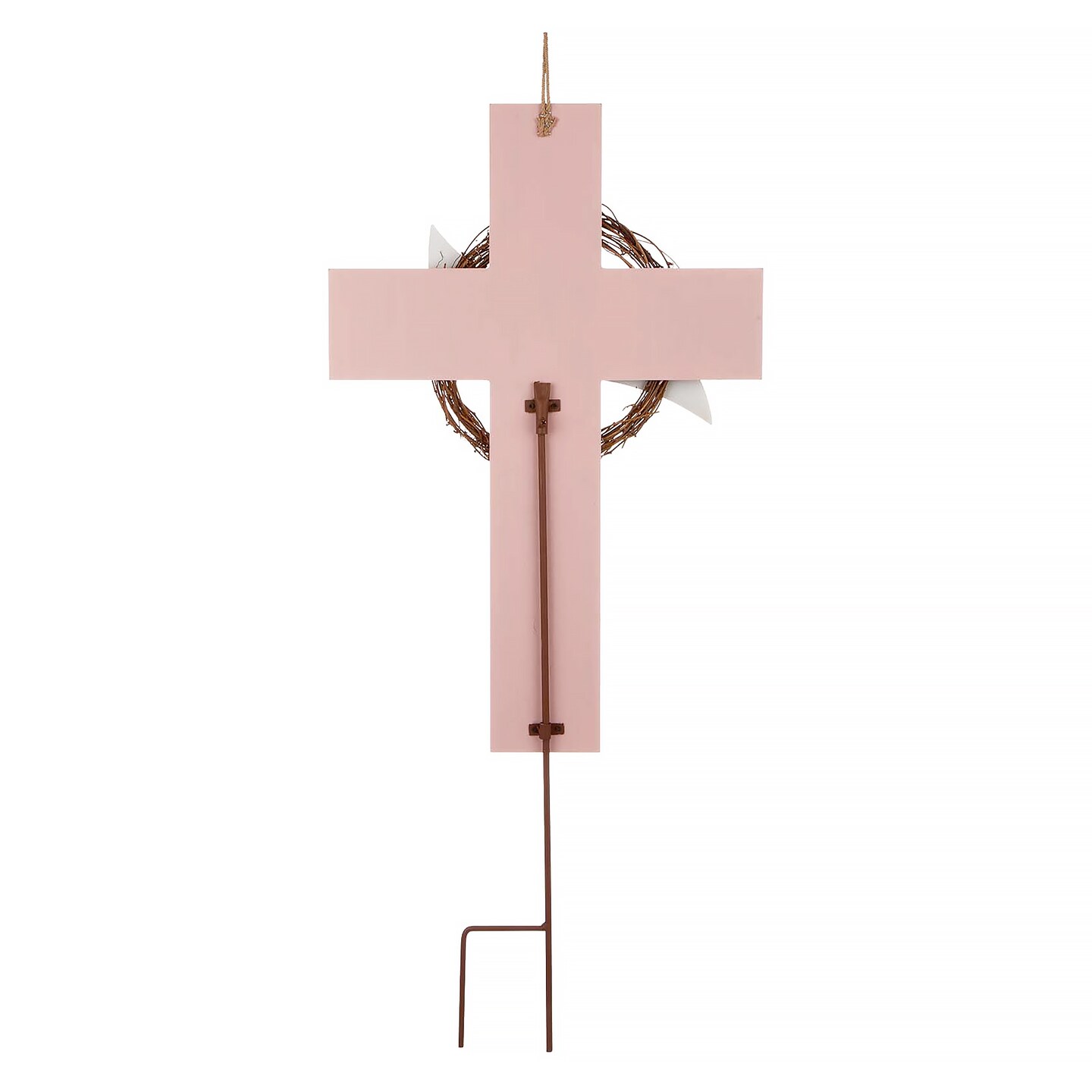 32&#x22;H Easter Wooden/Metal Cross Yard Stake or Wall Decor