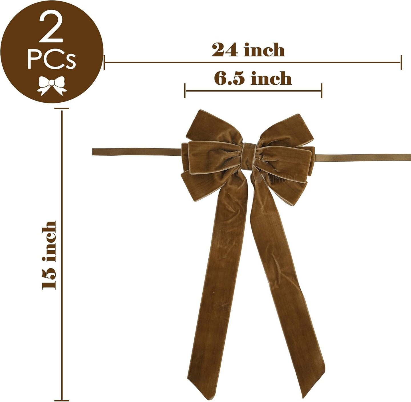 Brown Velvet Bows 6.5&#x22; x 15&#x22; Christmas Bows for Gift Wrapping Velvet Bows for Christmas Tree, Holiday Crafts, Wreath, Garland, Staircase, Home Outdoor Fall Christmas Decorations, 2 PCs