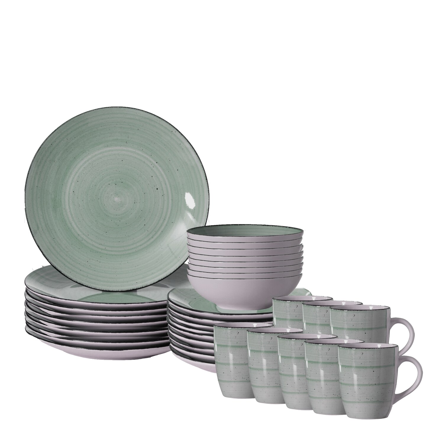Spin Wash Dinnerware Dish Set | Mugs, Salad and Dinner Plates and Bowls Sets, High Quality Dishes with Highly Chip and Crack Resistant, Dishwasher and Microwave Safe