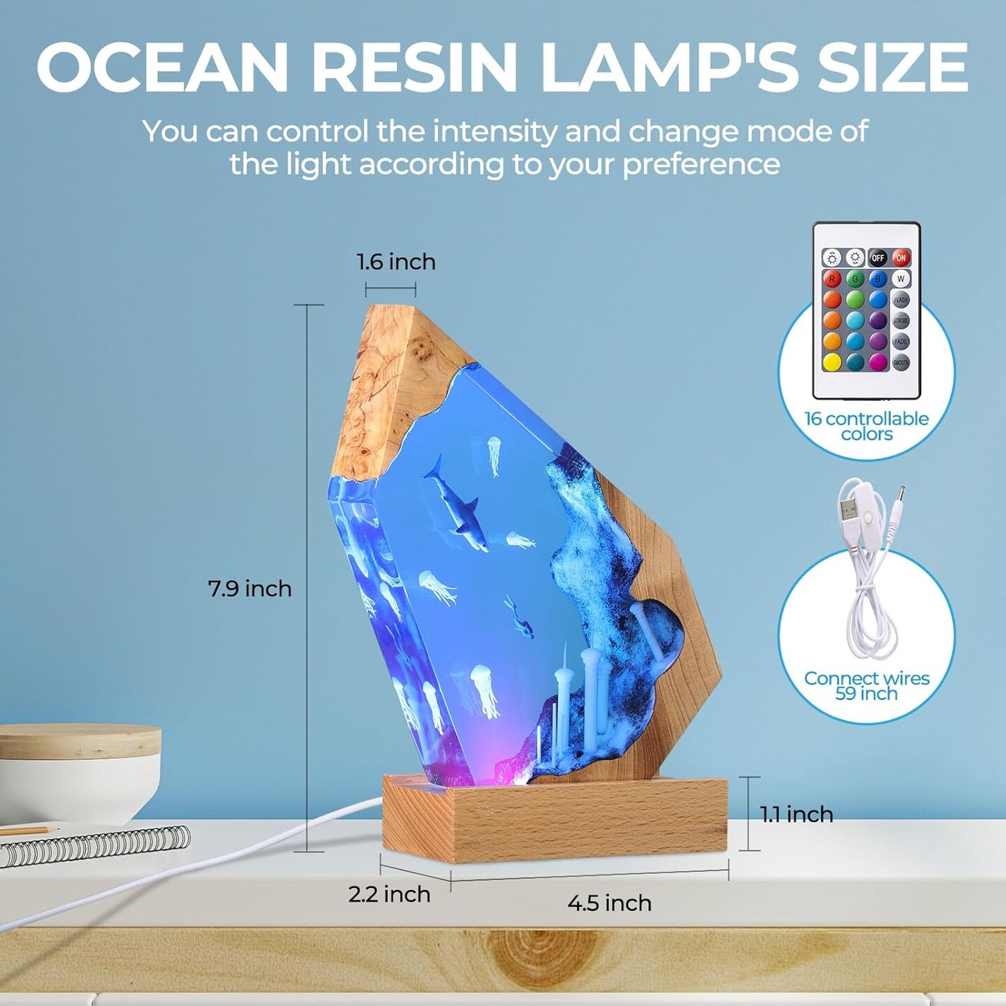 LET&#x27;S RESIN Epoxy Resin Art Table Lamp&#x2013; Perfect for Home D&#xE9;cor and Unique Gift Ideas-Modern Design with Soft Ambient Lighting, Customizable Colors, Durable Epoxy Resin Finish
