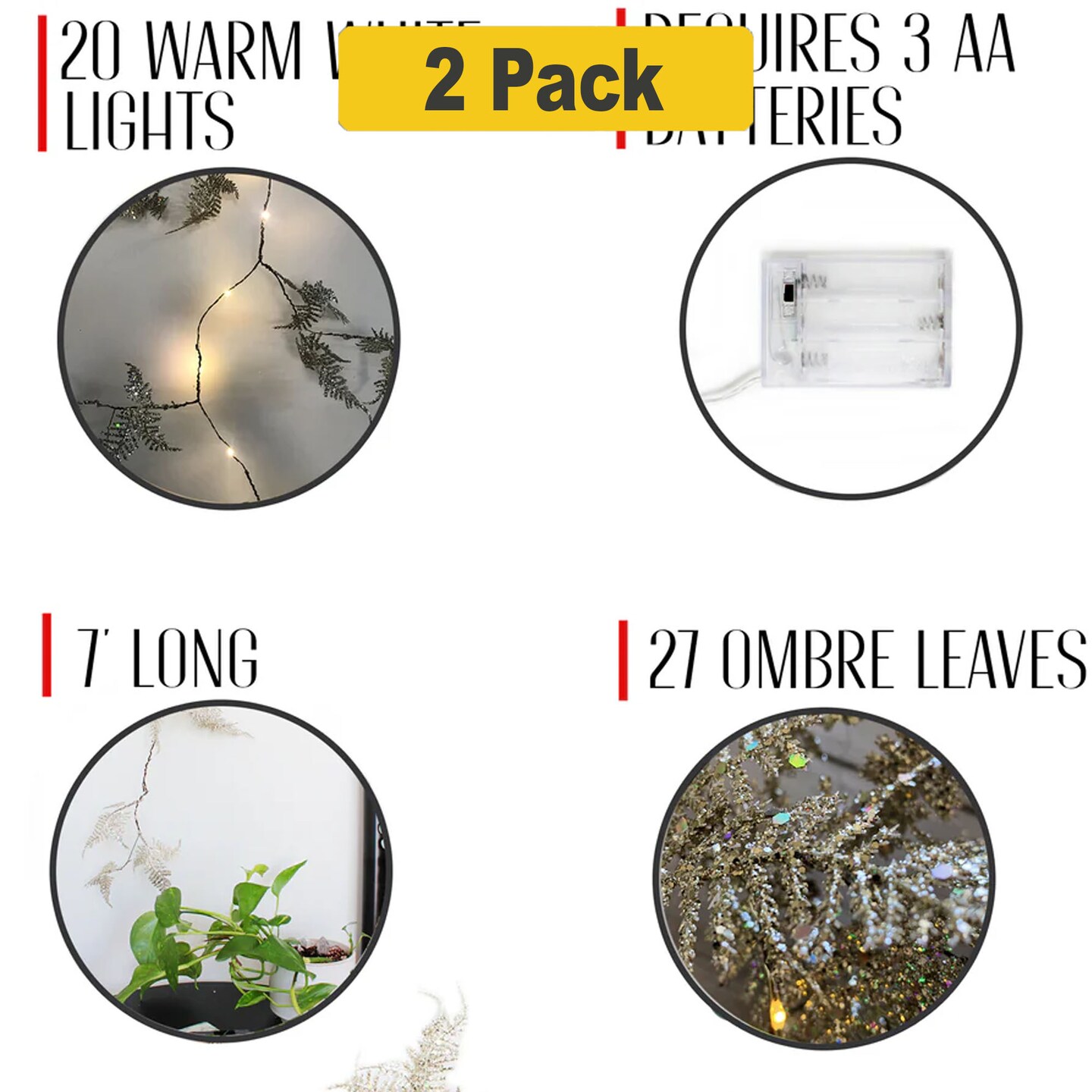 Gold Fern Fairy Lights with 20 LED Glitters For Christmas