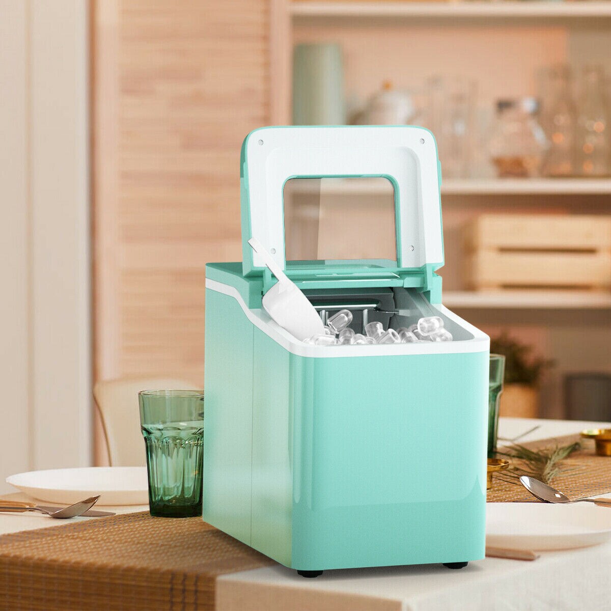 Compact and Portable Countertop Ice Maker Machine with Scoop