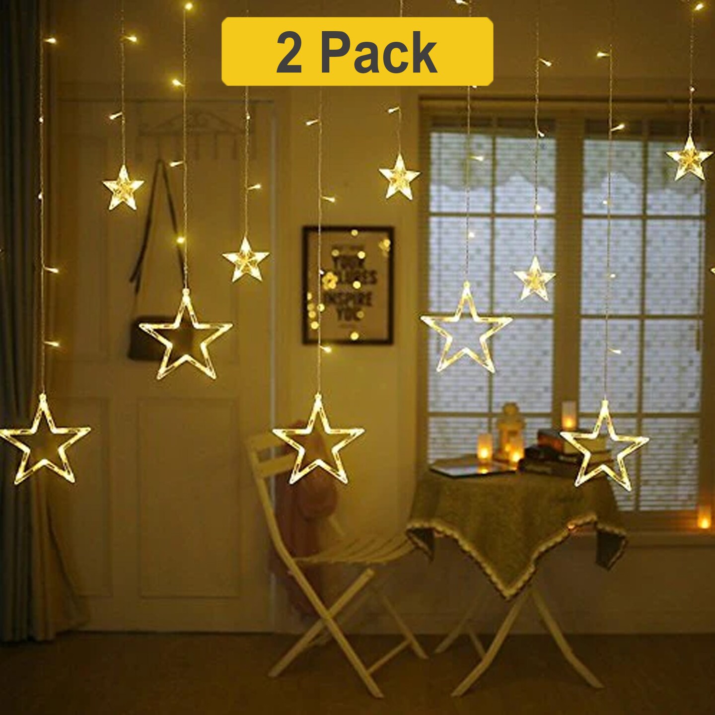 138 LED Star Curtain Light — Warm White Glow, Hanging Backdrop Lights