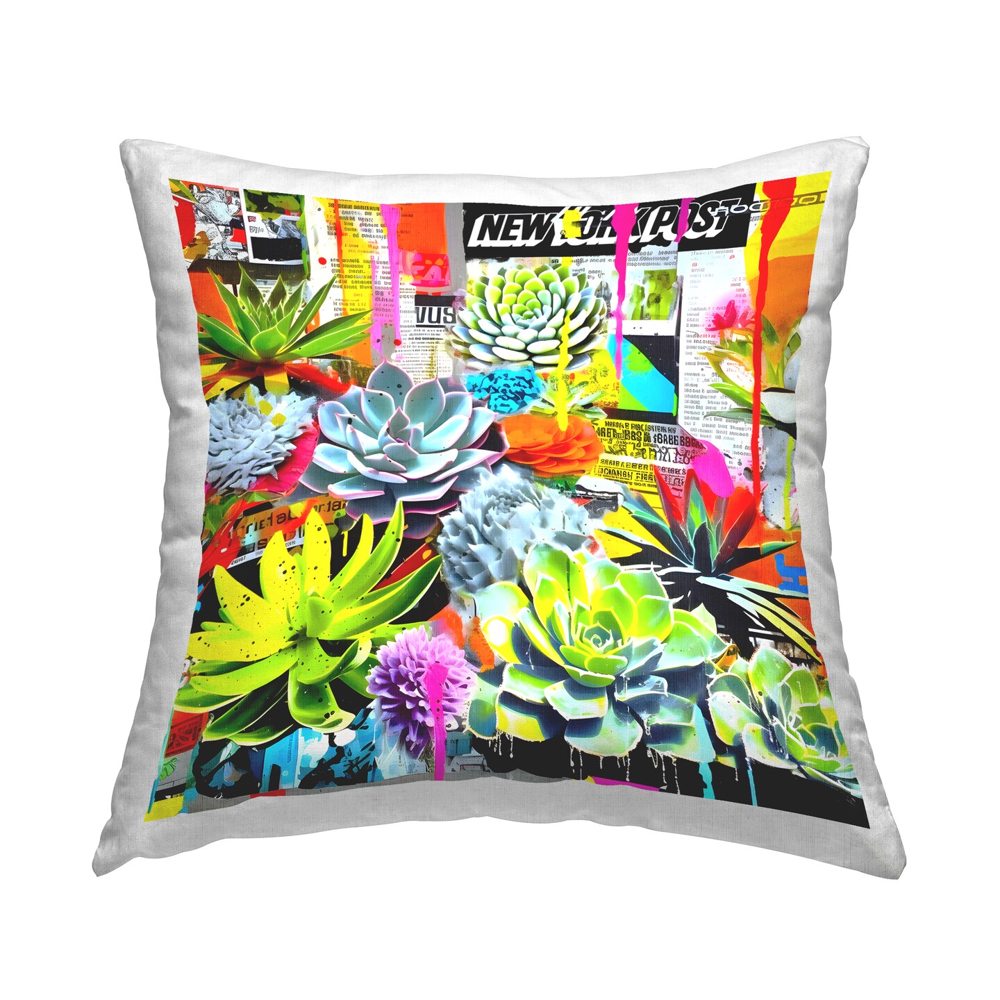 Urban Graffiti Succulents Decorative Printed Throw Pillow Design by Jess Stempel, 18 x 7 x 18