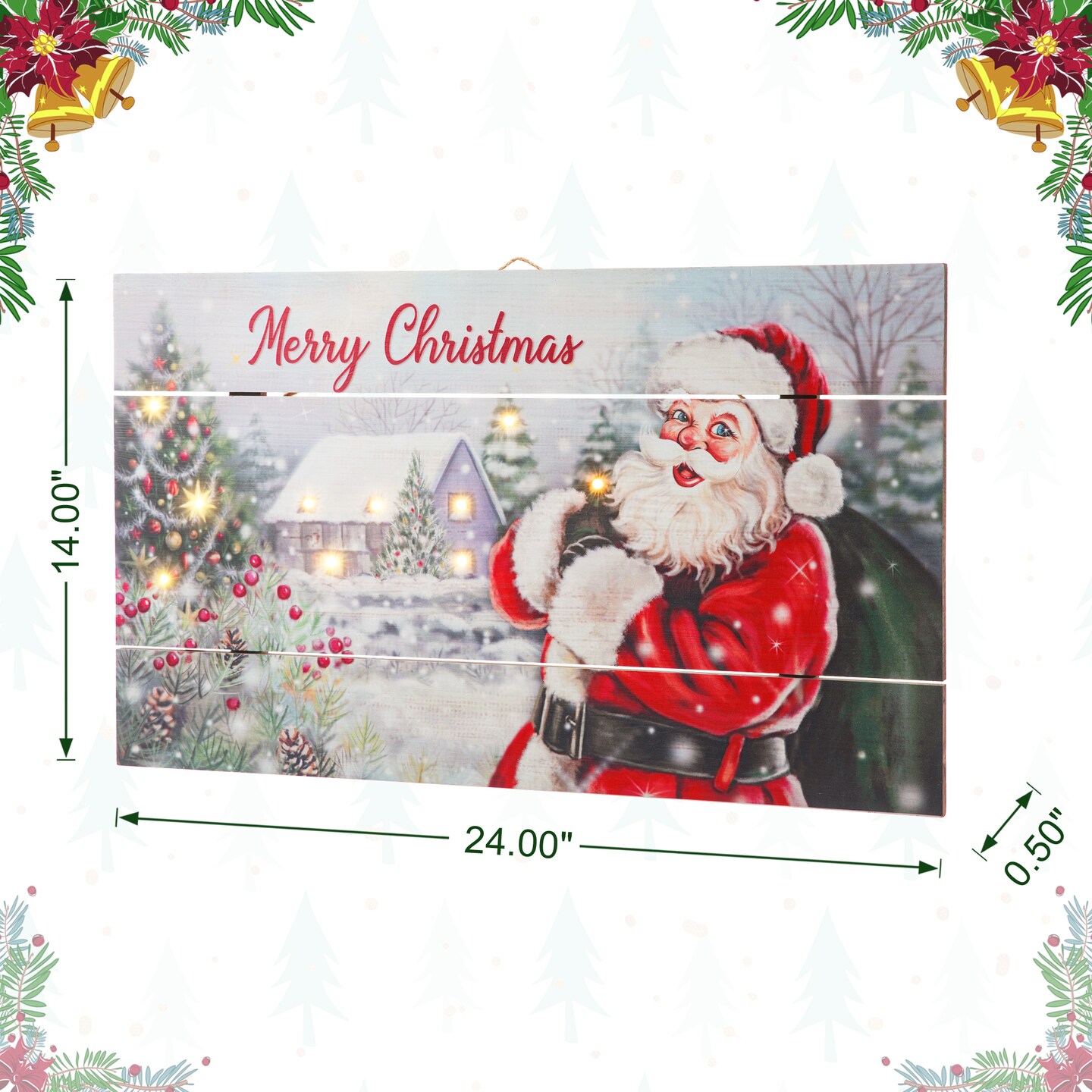 Set of 2 24&#x22;L Lighted Wooden Santa Wall Decor