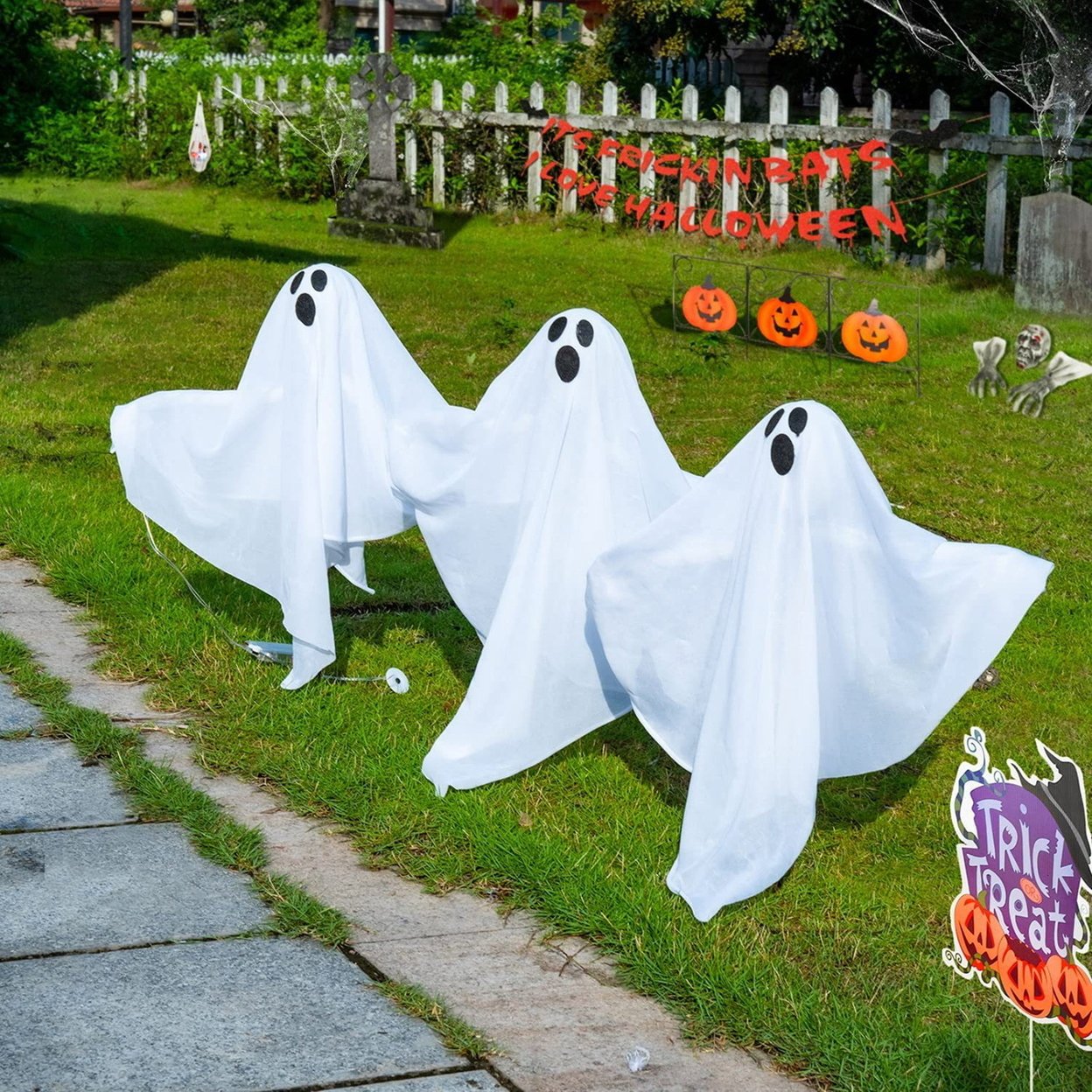 3Pcs Light Up Hanging Ghosts Large Glowing Flying Led Ghost With Blue Light For Halloween Yard Tree Porch Patio Lawn