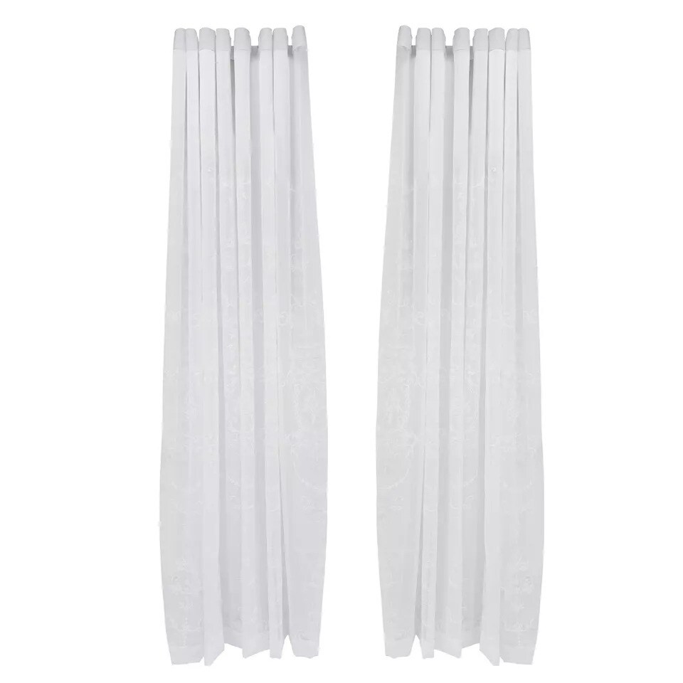 1 Pair White Knitted Floral Lace Curtains Living Room Curtains Drape 108" x 100"