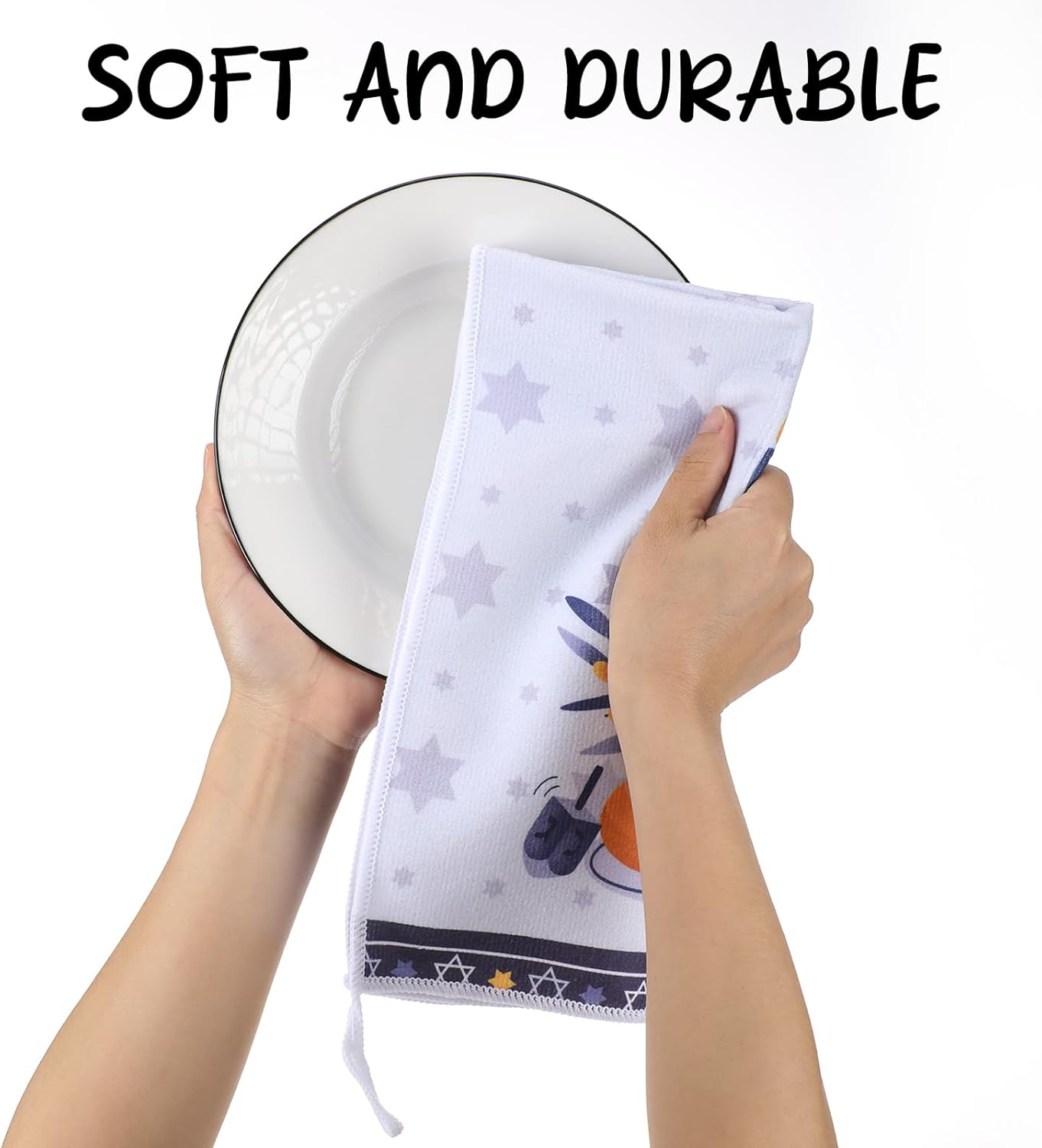 Hanukkah Kitchen Dish Towels - Set of 4 Hanukkah Decorations for Home Blue Candlestick Tea Towel Christmas Hand Towels for Bathroom Jewish Gifts Housewarming Cooking Baking Cleaning