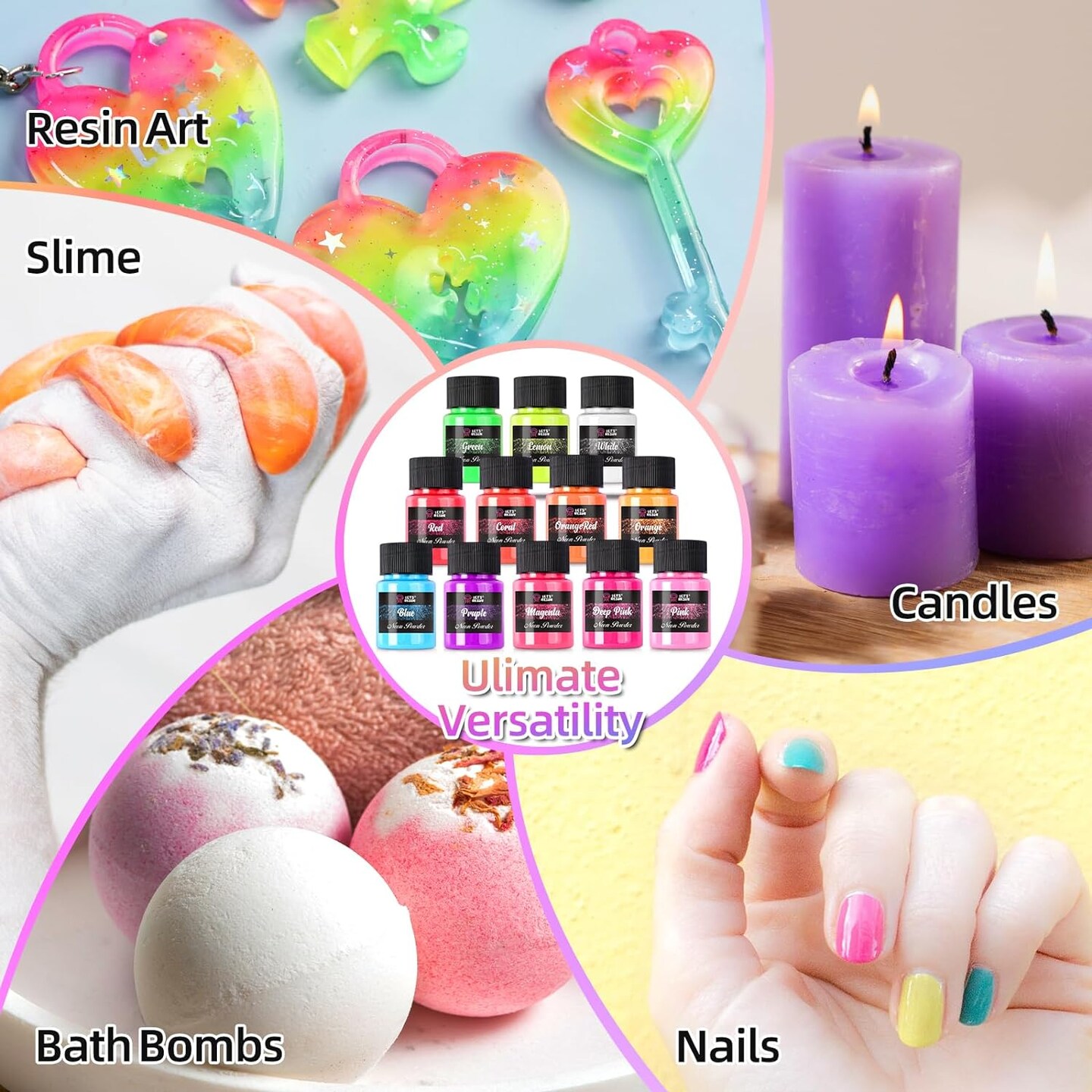 LET&#x27;S RESIN Neon Pigment Powder,12Colors Fluorescent Powder,10g/Bottle of Mica Powder for Epoxy Resin,Nail,Tumblers,Soap Making,Slime &#x26; Candle,painting, and DIY Crafts