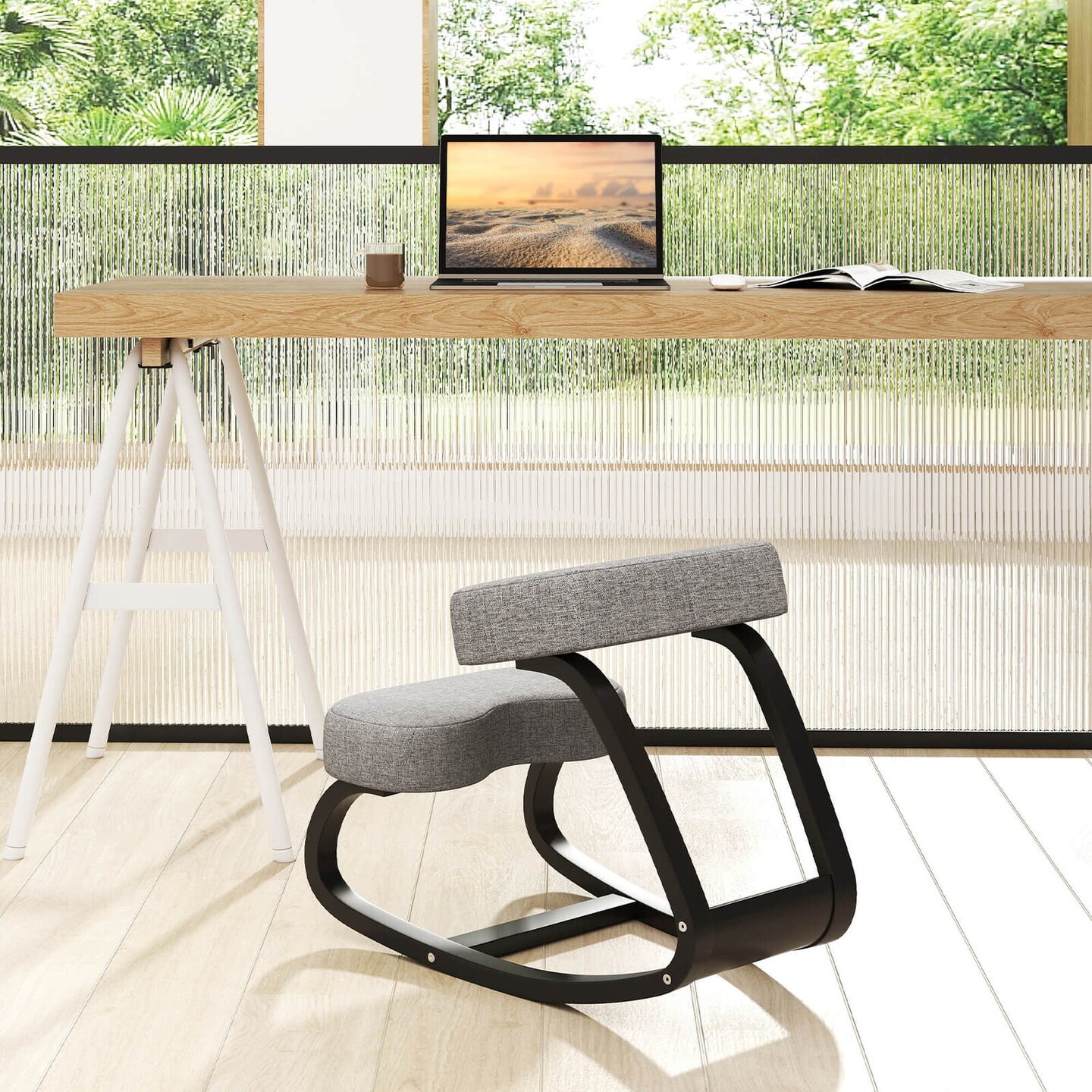 Costway Rocking Kneeling Chair Ergonomic Posture Correcting Back Pain Padded Cushion