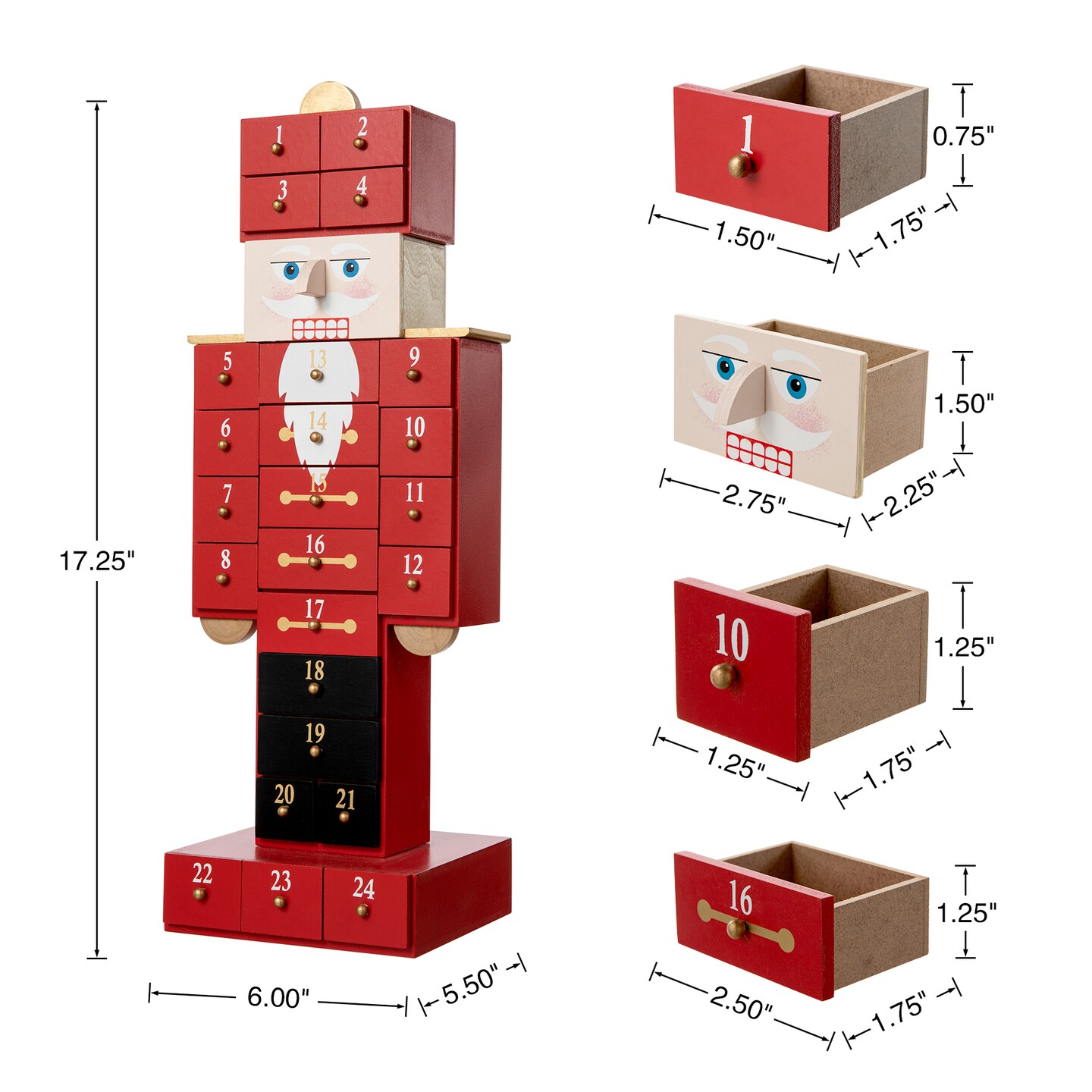 Set of 2 17.25"H Wooden Christmas Nutcracker Advent Calendar Decor