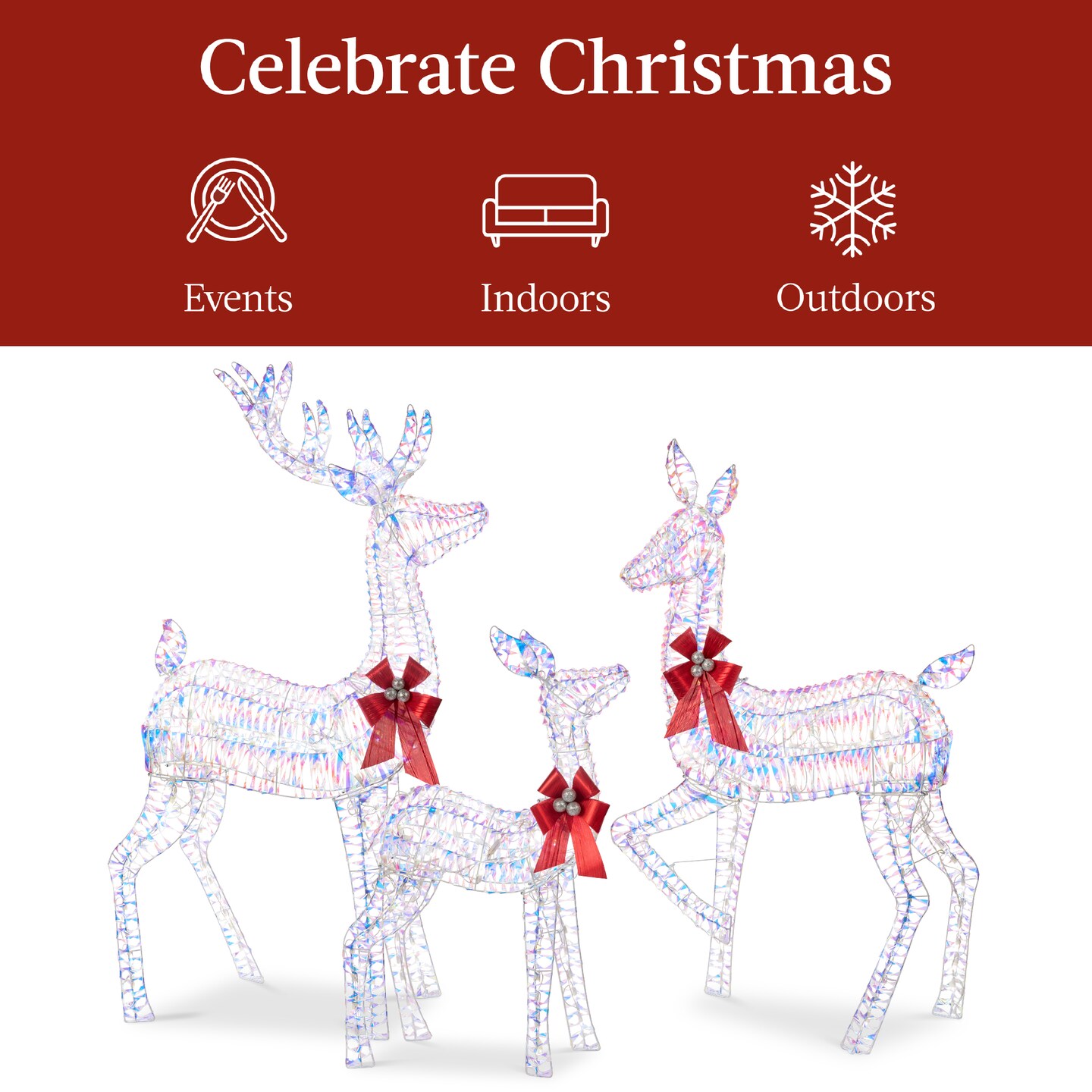 Best Choice Products 3-Piece Lighted Christmas Deer Set Outdoor Yard Decoration w/ 360 LED Lights, Stakes