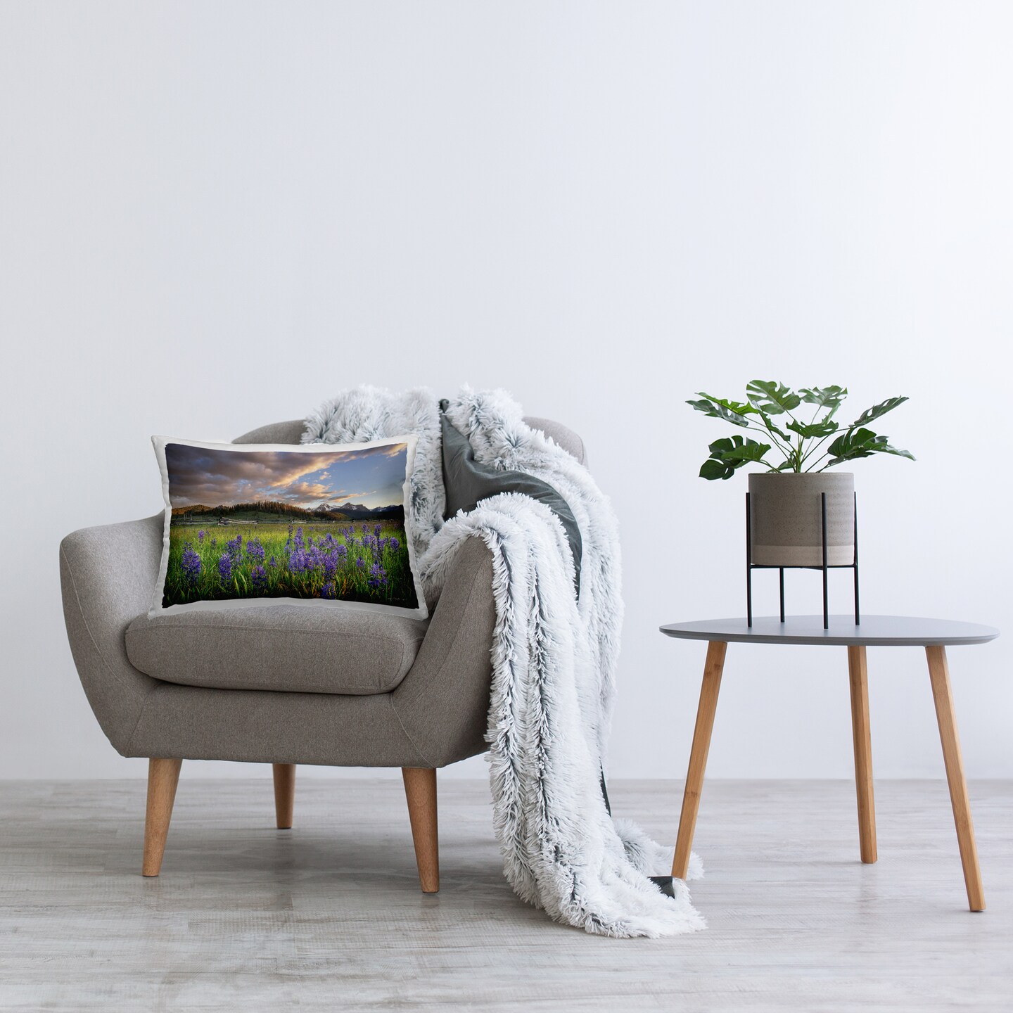 Lavender Bloom Meadows Decorative Printed Throw Pillow Design by Alan Majchrowicz, 14 x 7 x 20