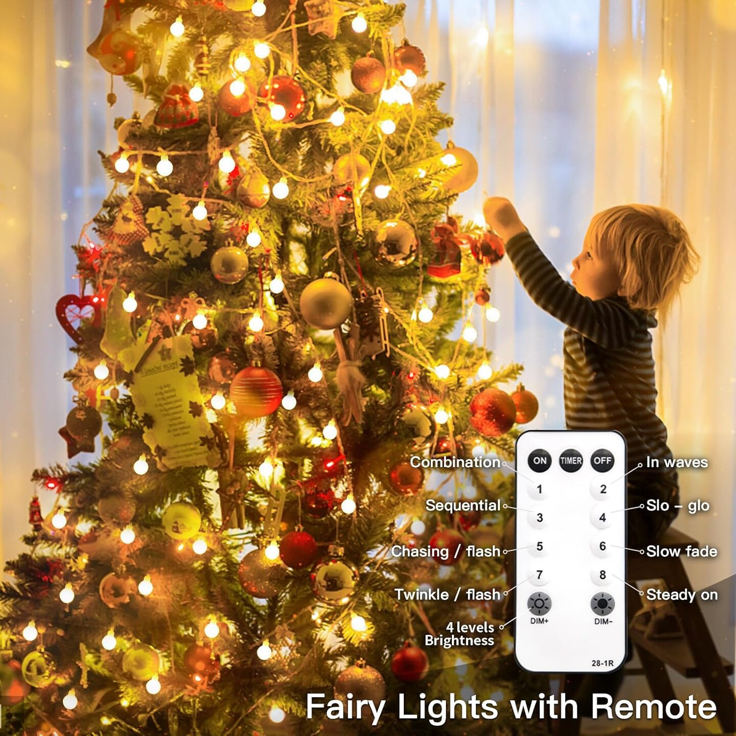 Globe String Lights for Bedroom, 100 Led Connectable Globe Fairy Lights Plug in with Remote, Christmas Lights Indoor for Living Room, Dorm, Classroom, Outdoor, Xmas Tree, Patio, Warm White