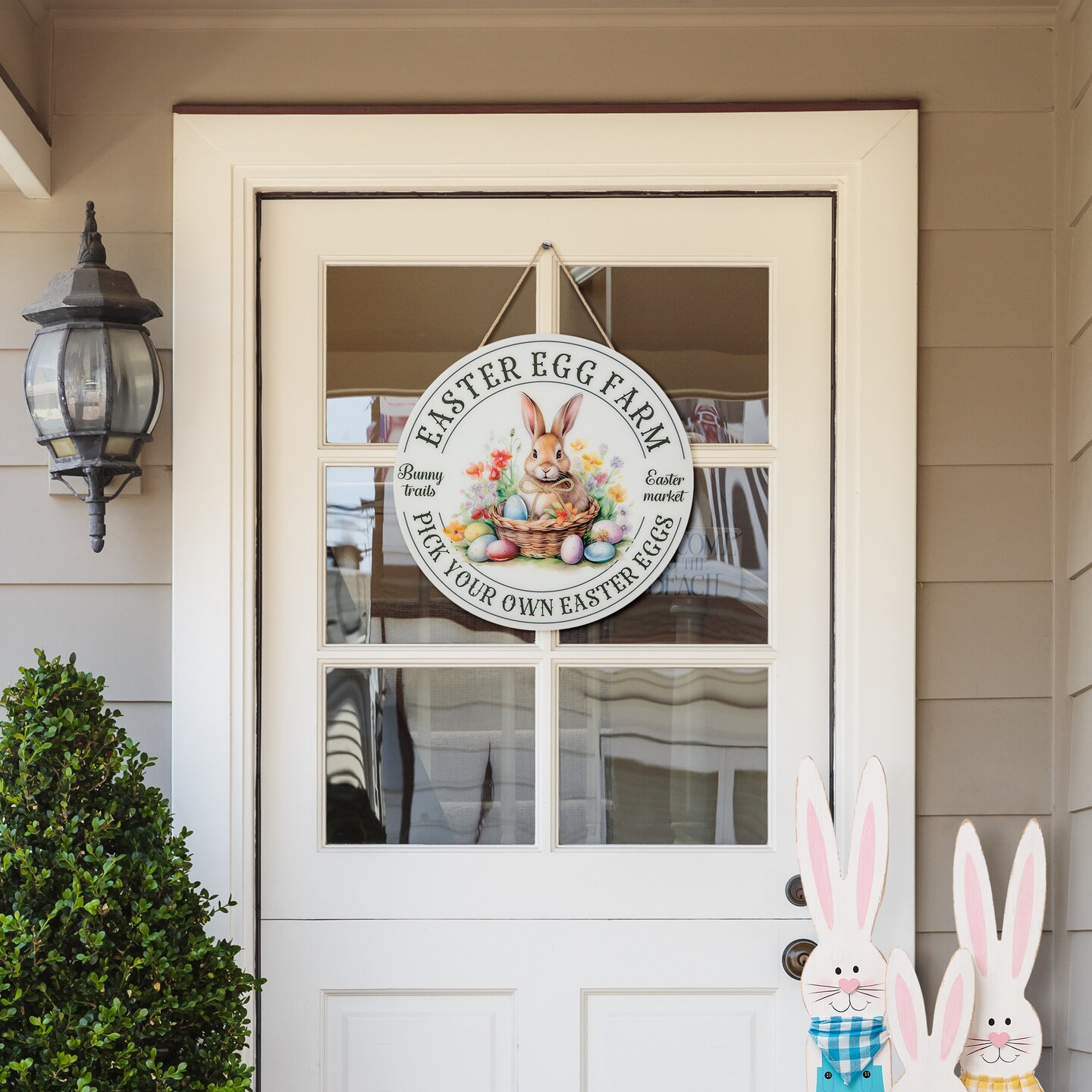 Set of 2 11.75"D Easter Wooden & Epoxy Bunny Round Wall/Door Hanger