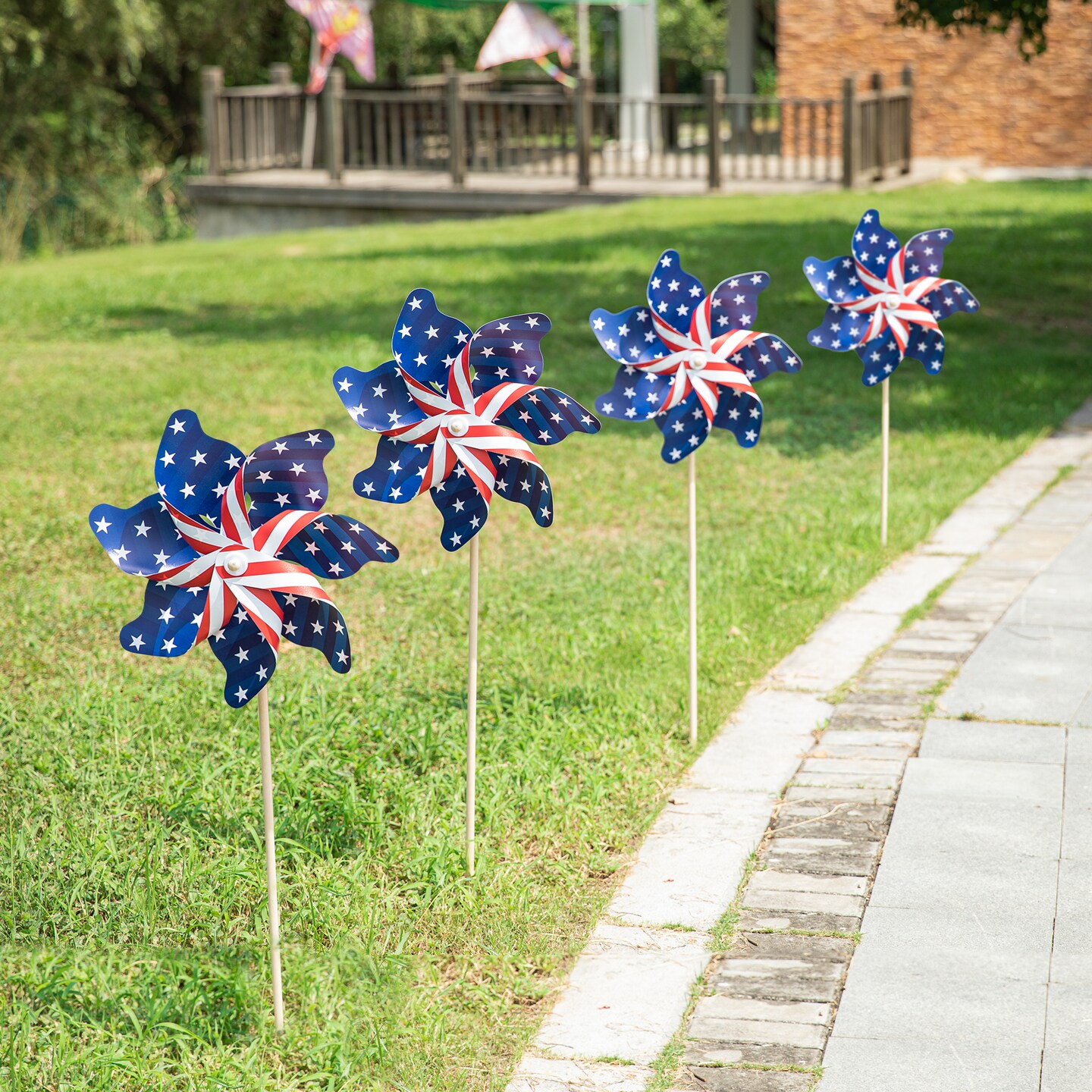 43.25&#x22;H Set of 8 Patriotic/Americana Plastic Windmills