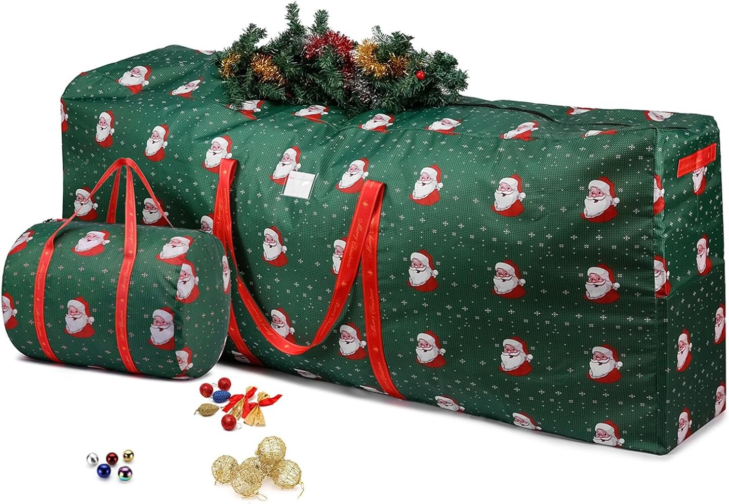 Christmas Tree Storage Bag Fits for 7.5ft, 9ft Disassembled Tree, Waterproof Large Heavy Duty Xmas Artificial Tree Bags,XL Assembled Tree Duffel Bag with Ornament Storage Bag(Green)