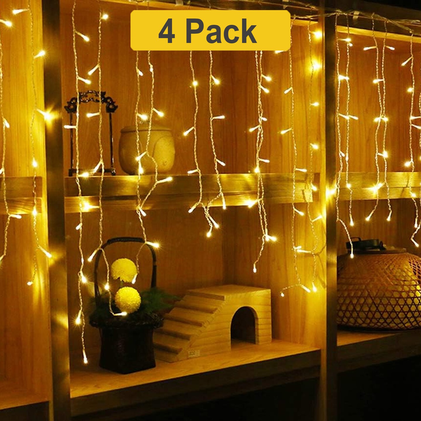 Cozy Starry Curtain Fairy Lights, Warm White, 48 LEDs, Battery Operated