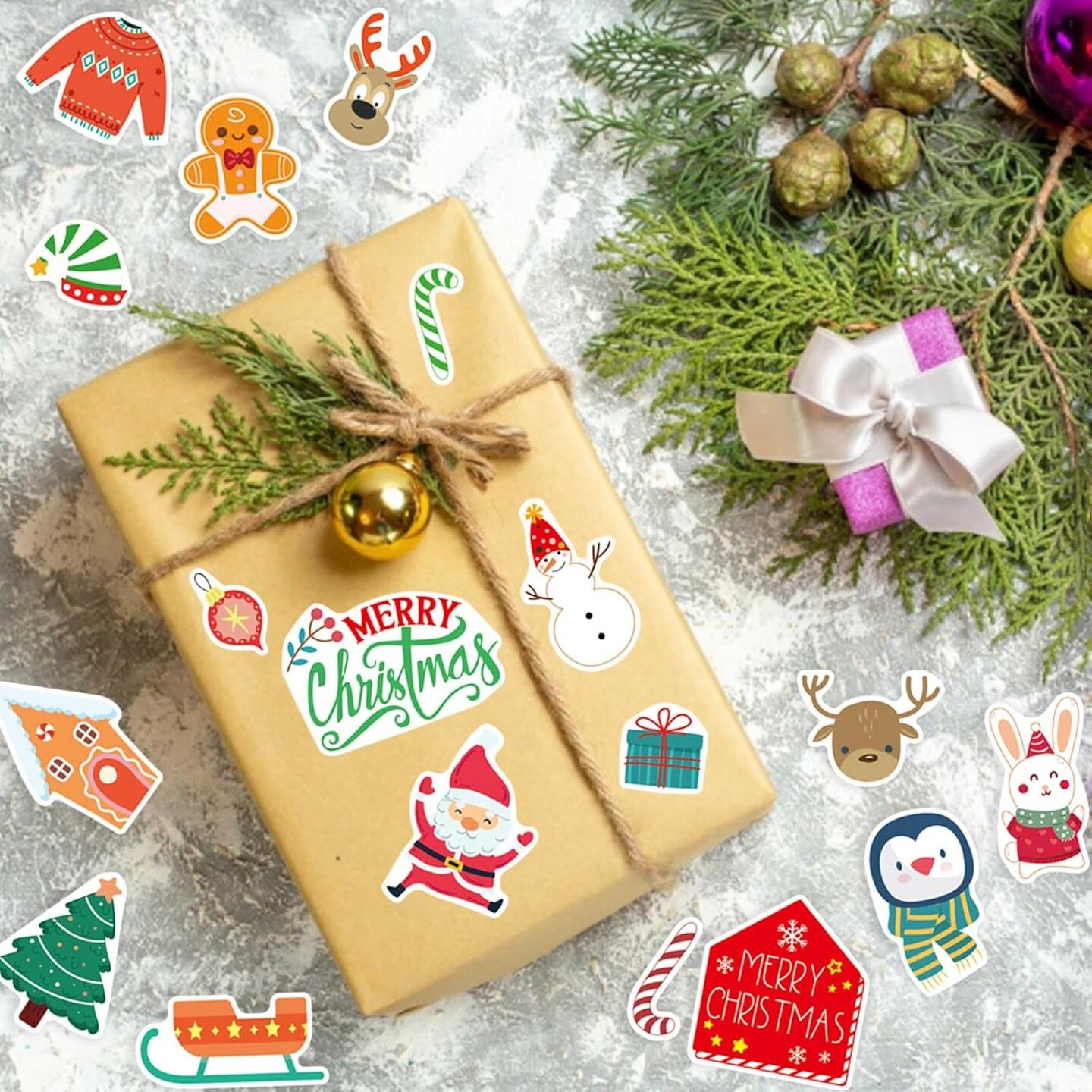 16 Sheets Christmas Theme Stickers, Merry Christmas Stickers Non-Repeating, Xmas Winter Holiday Party Stickers
