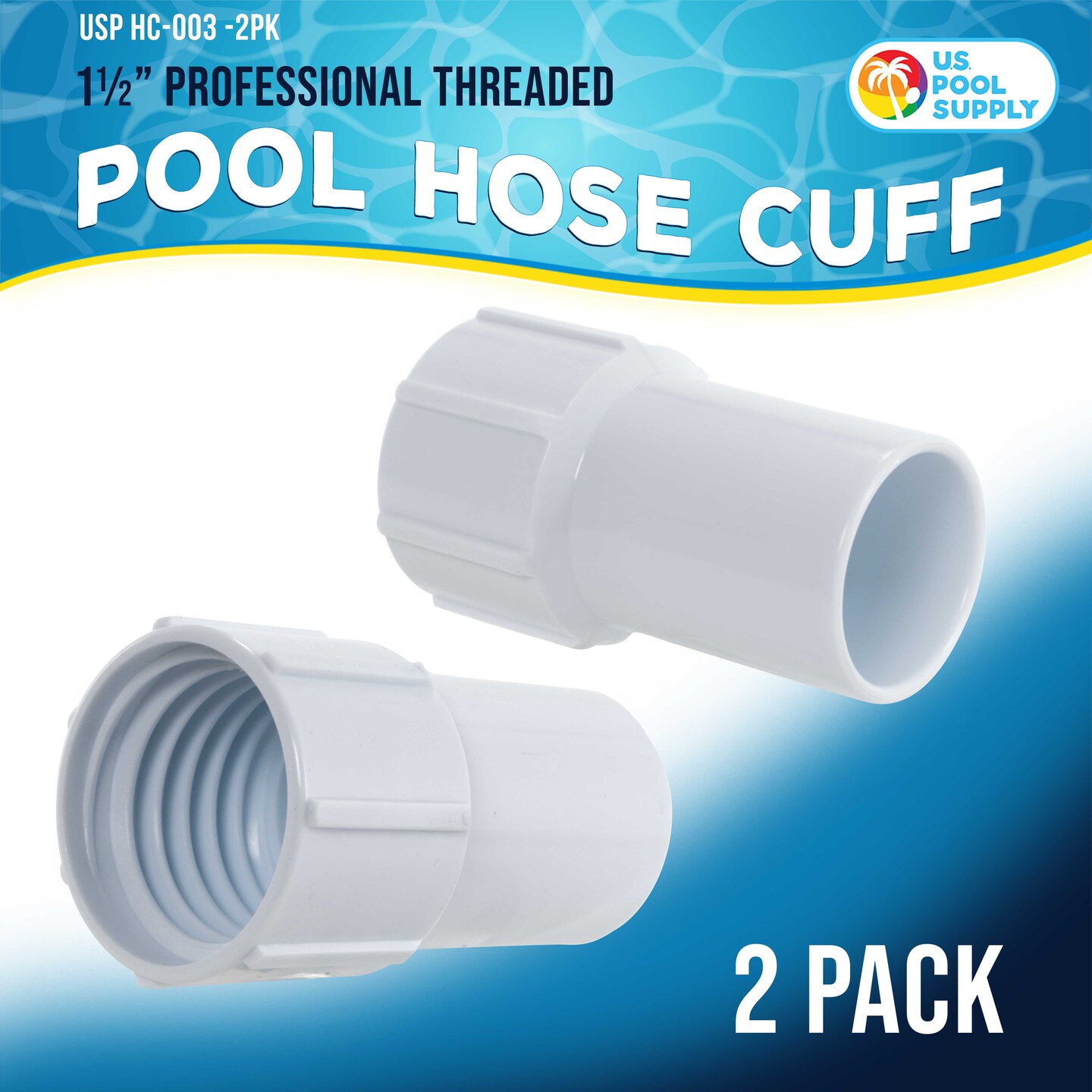 U.S. Pool Supply 1-1/2&#x22; Pool Hose Cuff, 2 Pack - Swimming Pool Replacement Cuff for Spiral-Wound Vacuum Hoses - Threaded Cuff, Repair Hose Ends