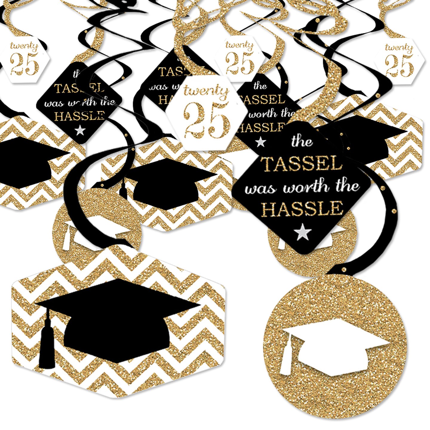 Big Dot of Happiness Gold Graduation Class of 2025 Decorations Hanging Swirls - Set of 40