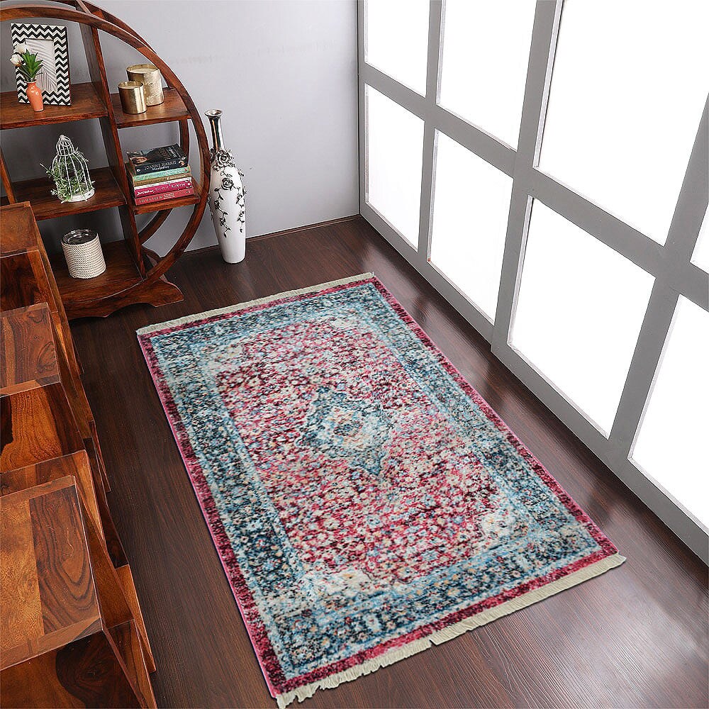 Rugsotic Carpets Machine Woven Crossweave Polyester Area Rug Oriental Red M00083